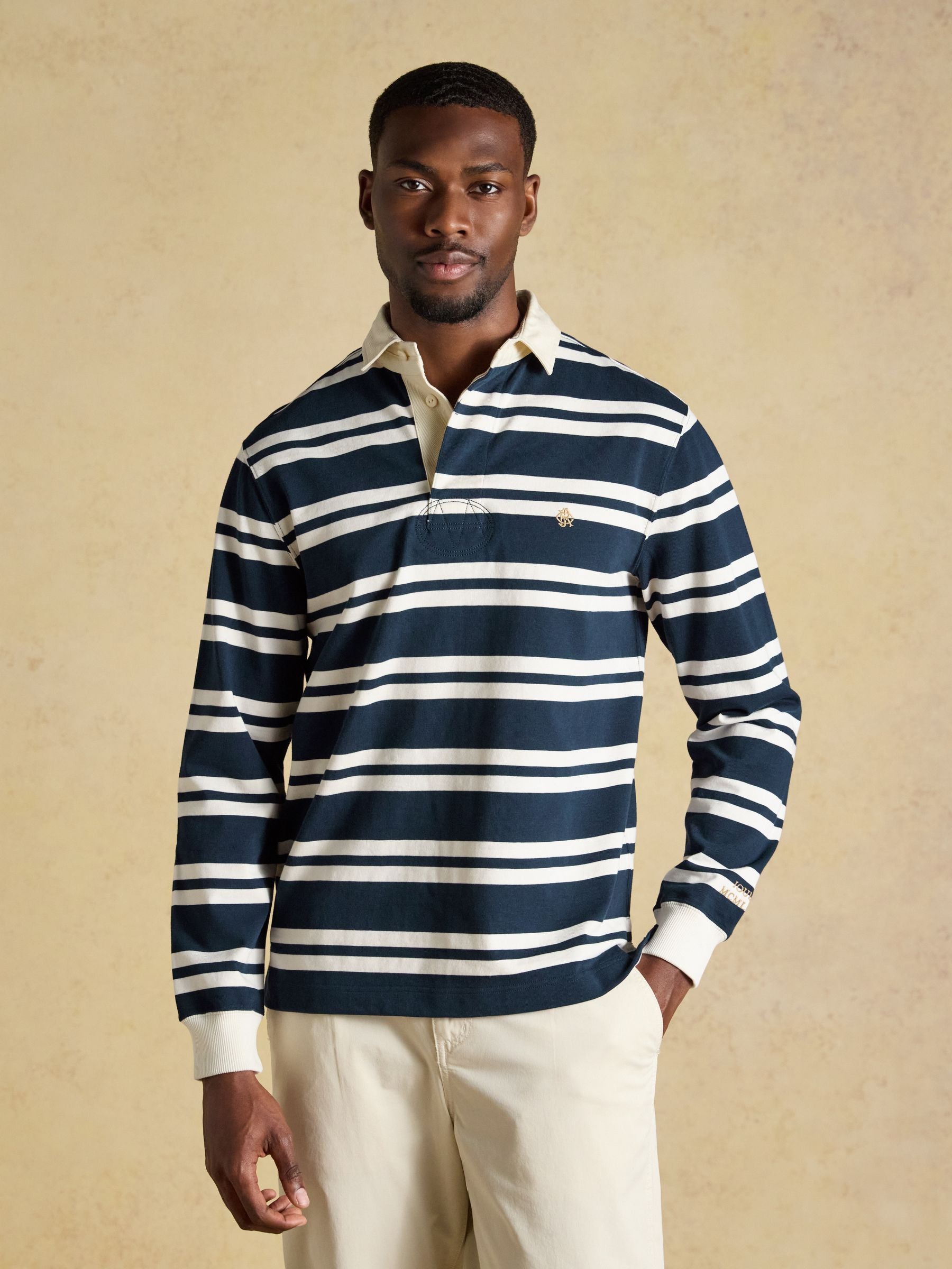 Rugby Club Navy & White Long Sleeve Striped Rugby Shirt