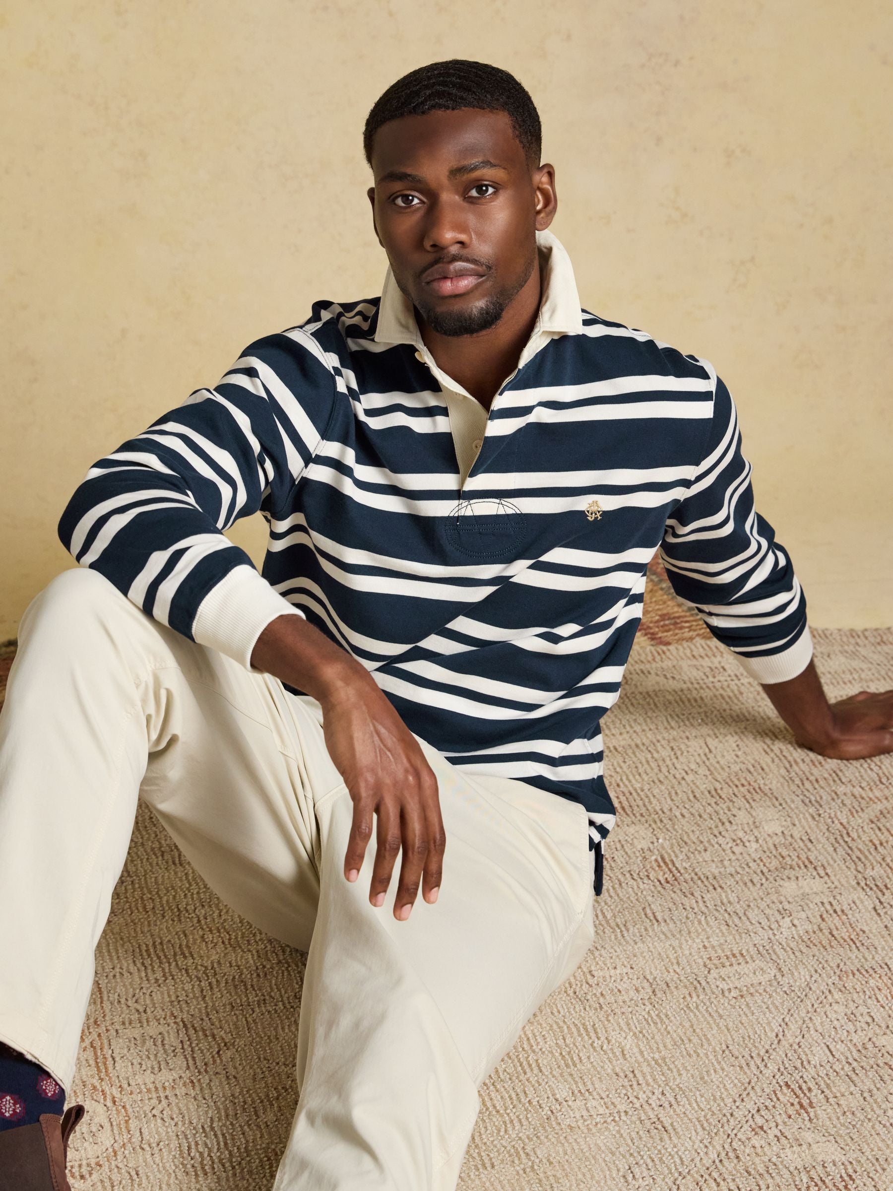 Rugby Club Navy & White Long Sleeve Striped Rugby Shirt