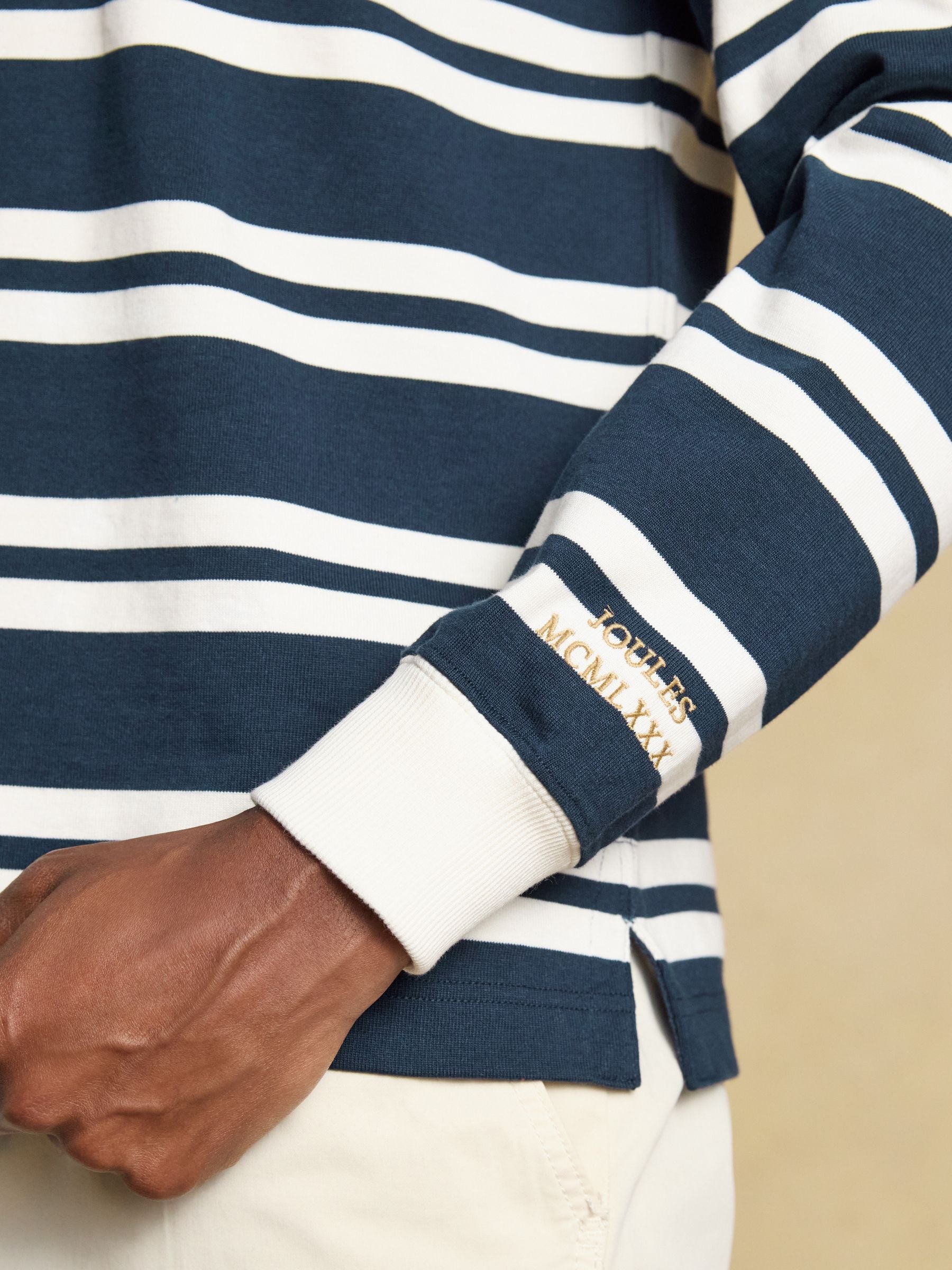 Rugby Club Navy & White Long Sleeve Striped Rugby Shirt