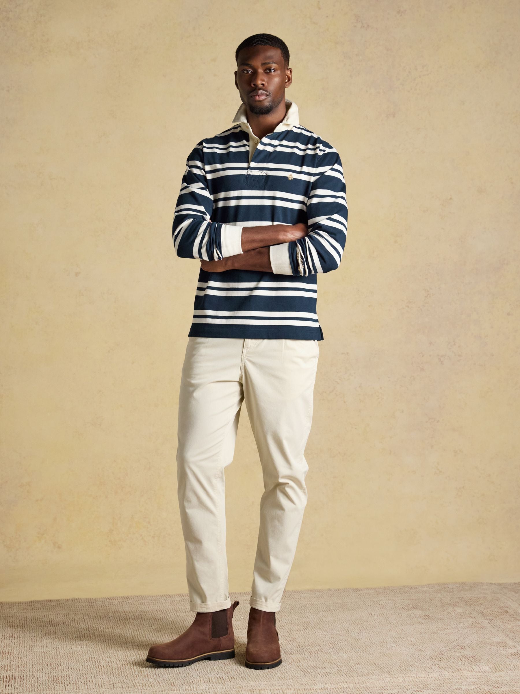 Rugby Club Navy & White Long Sleeve Striped Rugby Shirt