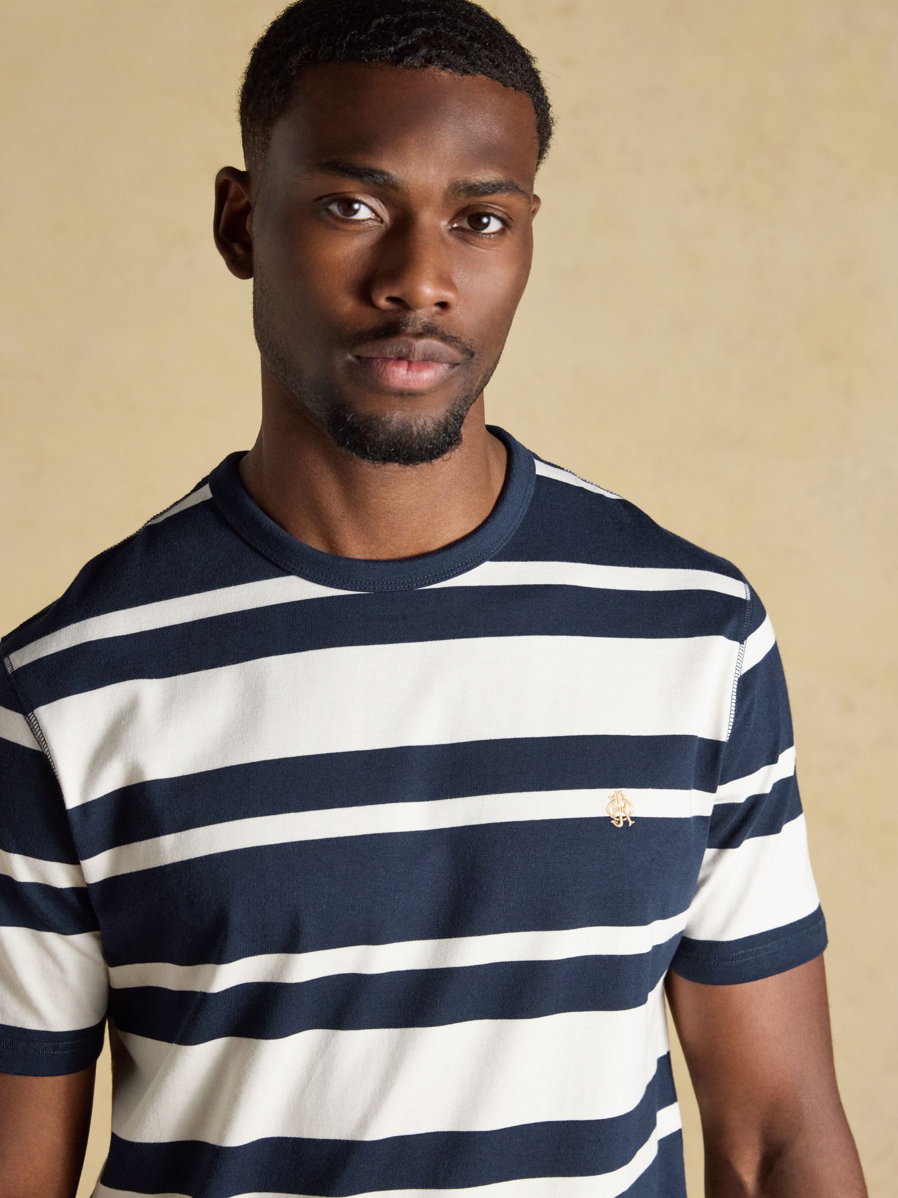 Rugby Club Navy & White Striped Crew Neck Cotton T-Shirt