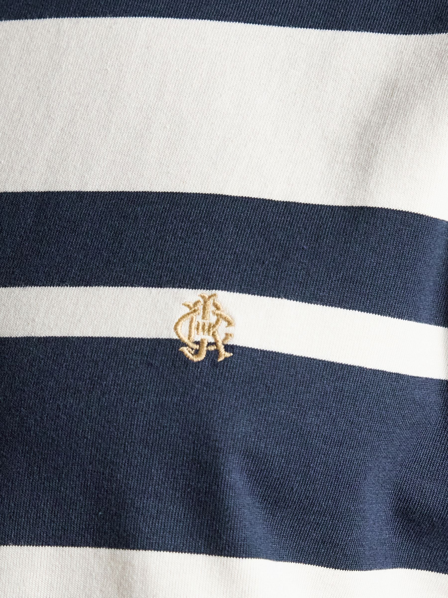 Rugby Club Navy & White Striped Crew Neck Cotton T-Shirt