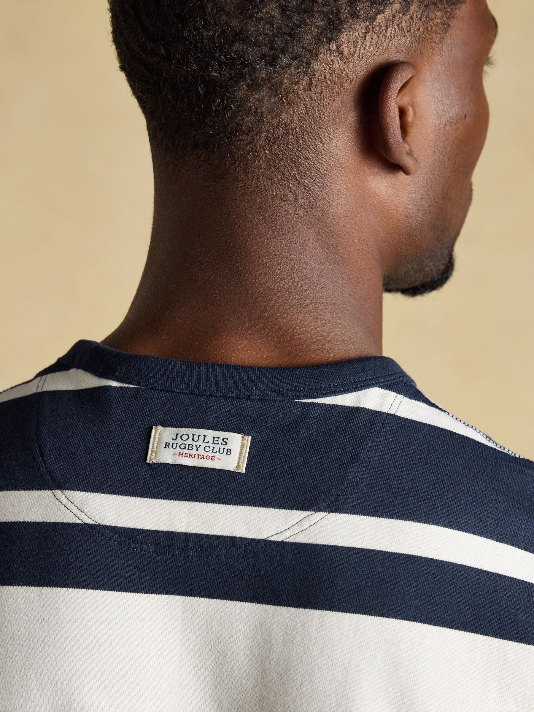 Rugby Club Navy & White Striped Crew Neck Cotton T-Shirt