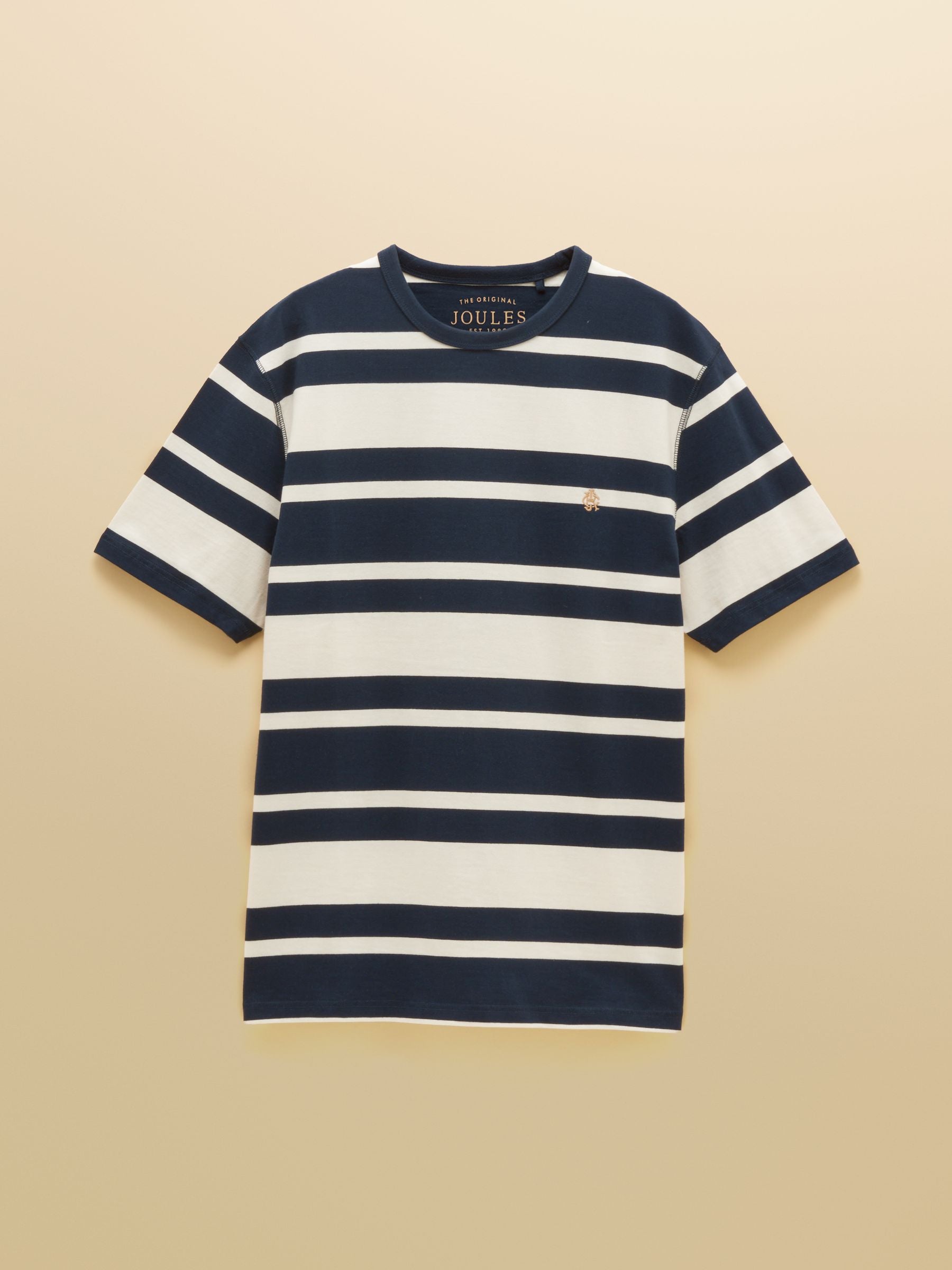 Rugby Club Navy & White Striped Crew Neck Cotton T-Shirt