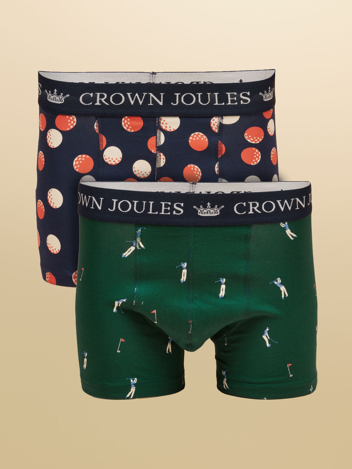 Crown Joules Cotton Jersey Boxer Shorts 2 Pack - Navy/Green