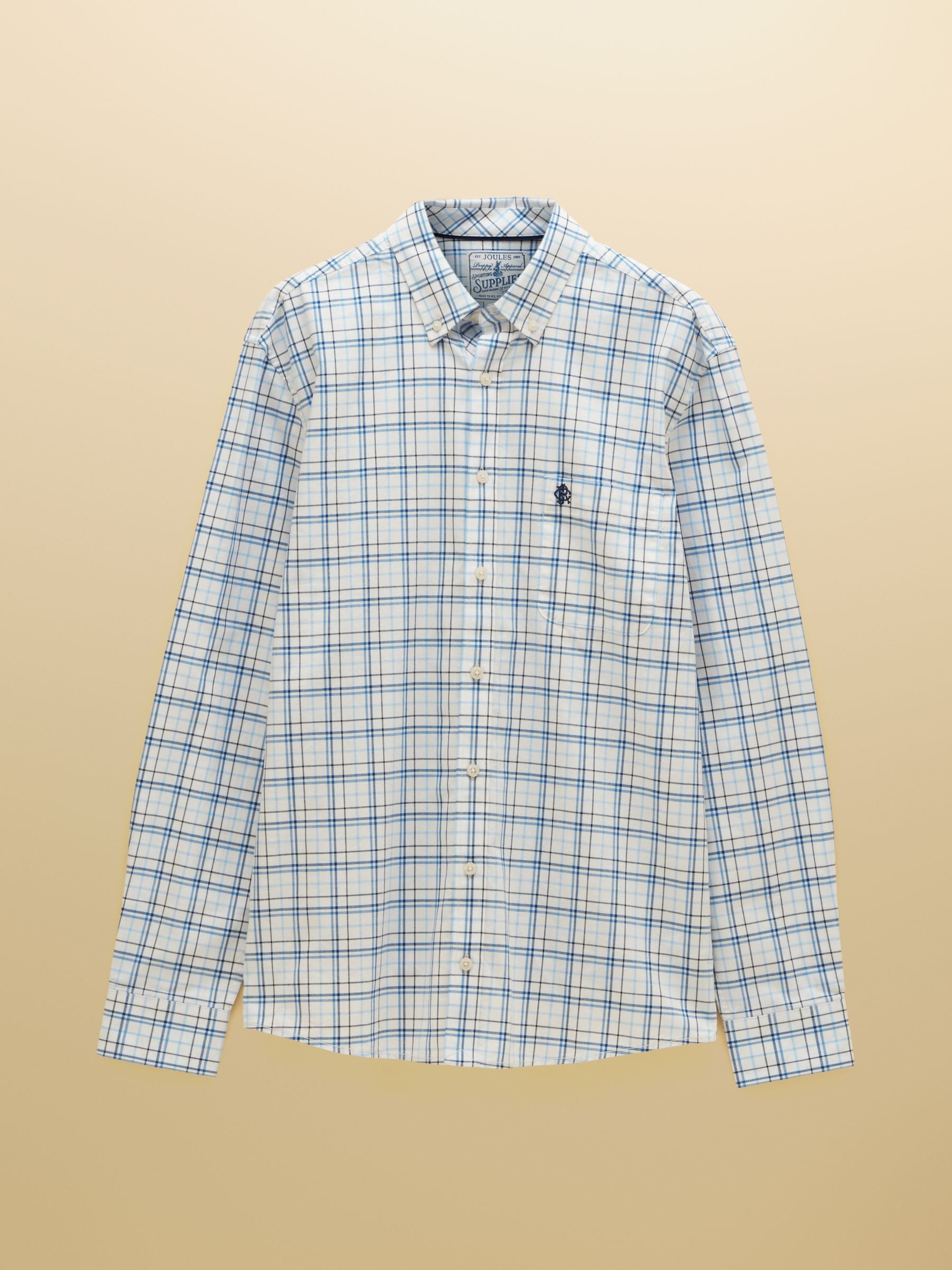 White & Blue Checked Classic Fit Cotton Oxford Shirt