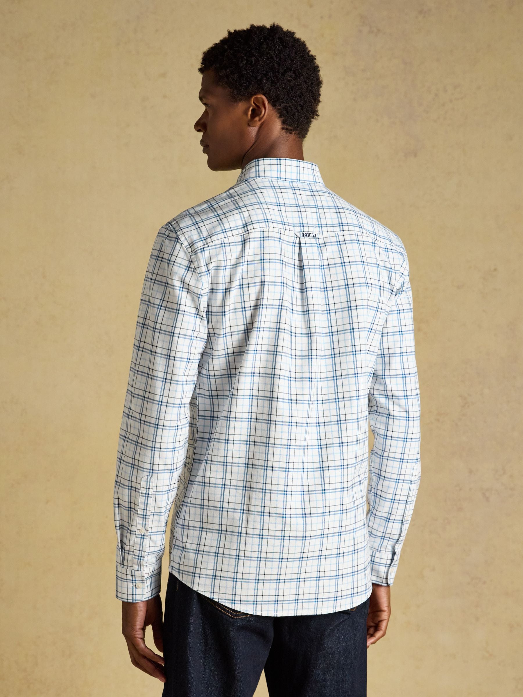 White & Blue Checked Classic Fit Cotton Oxford Shirt