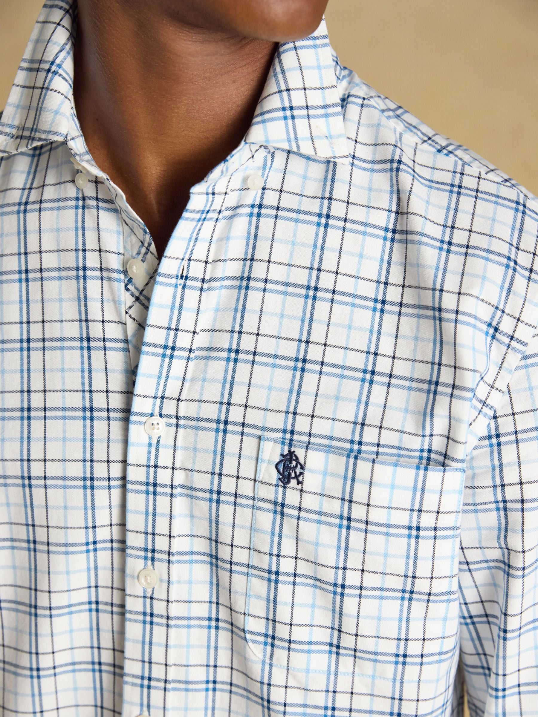 White & Blue Checked Classic Fit Cotton Oxford Shirt