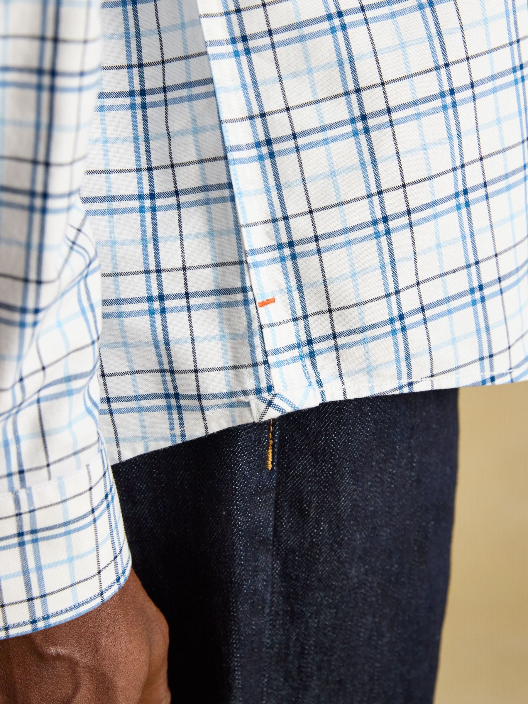 White & Blue Checked Classic Fit Cotton Oxford Shirt