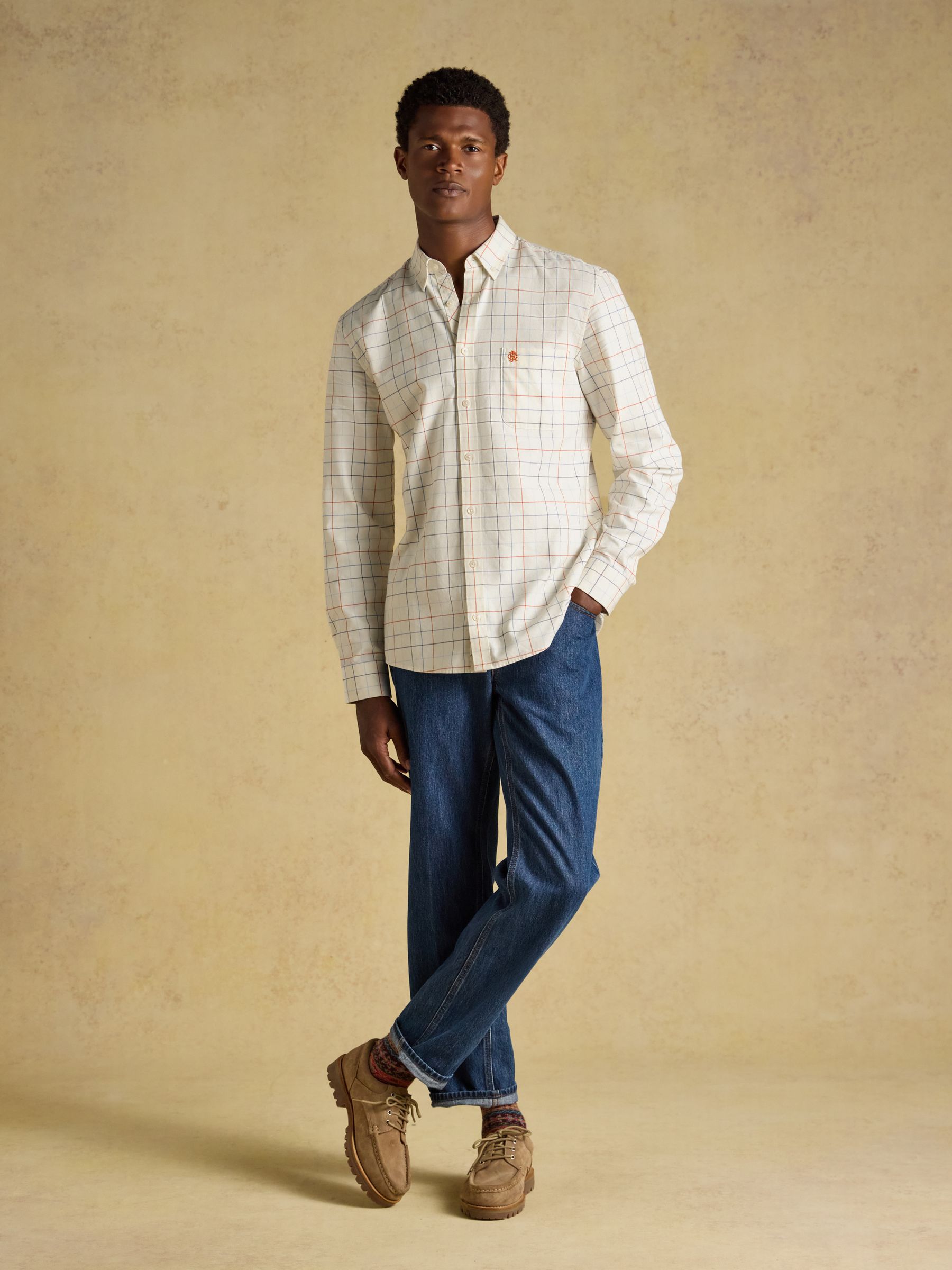 White Checked Classic Fit Cotton Oxford Shirt
