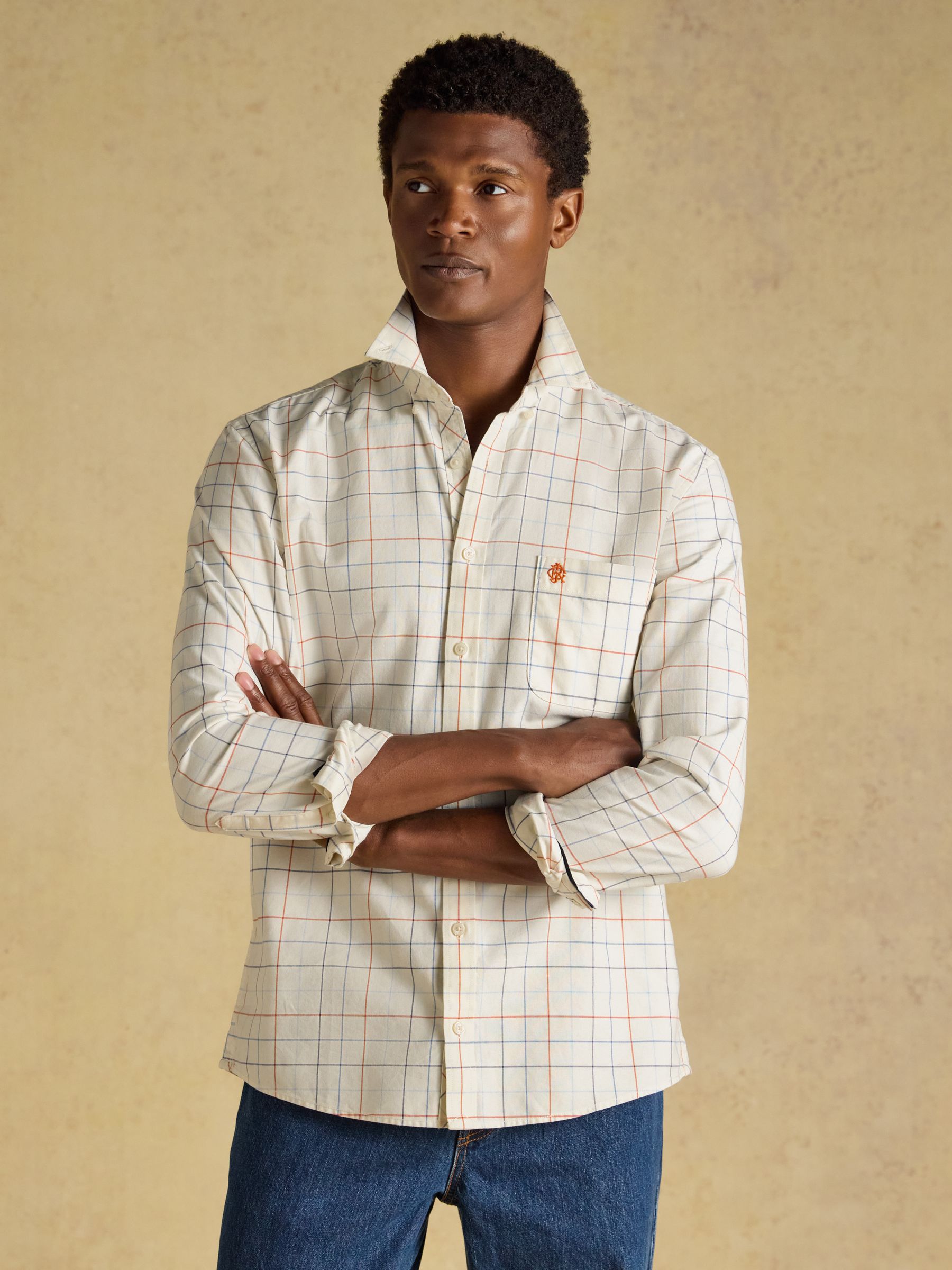 White Checked Classic Fit Cotton Oxford Shirt