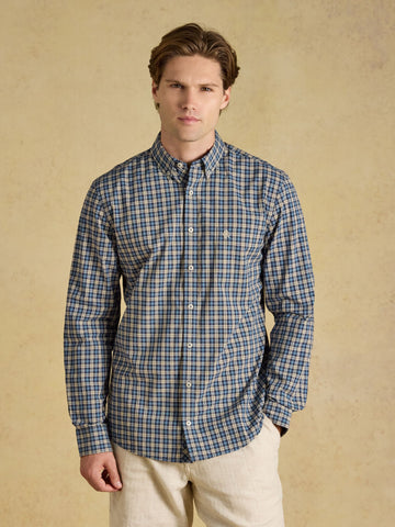 Blue Cotton Poplin Long Sleeve Check Shirt