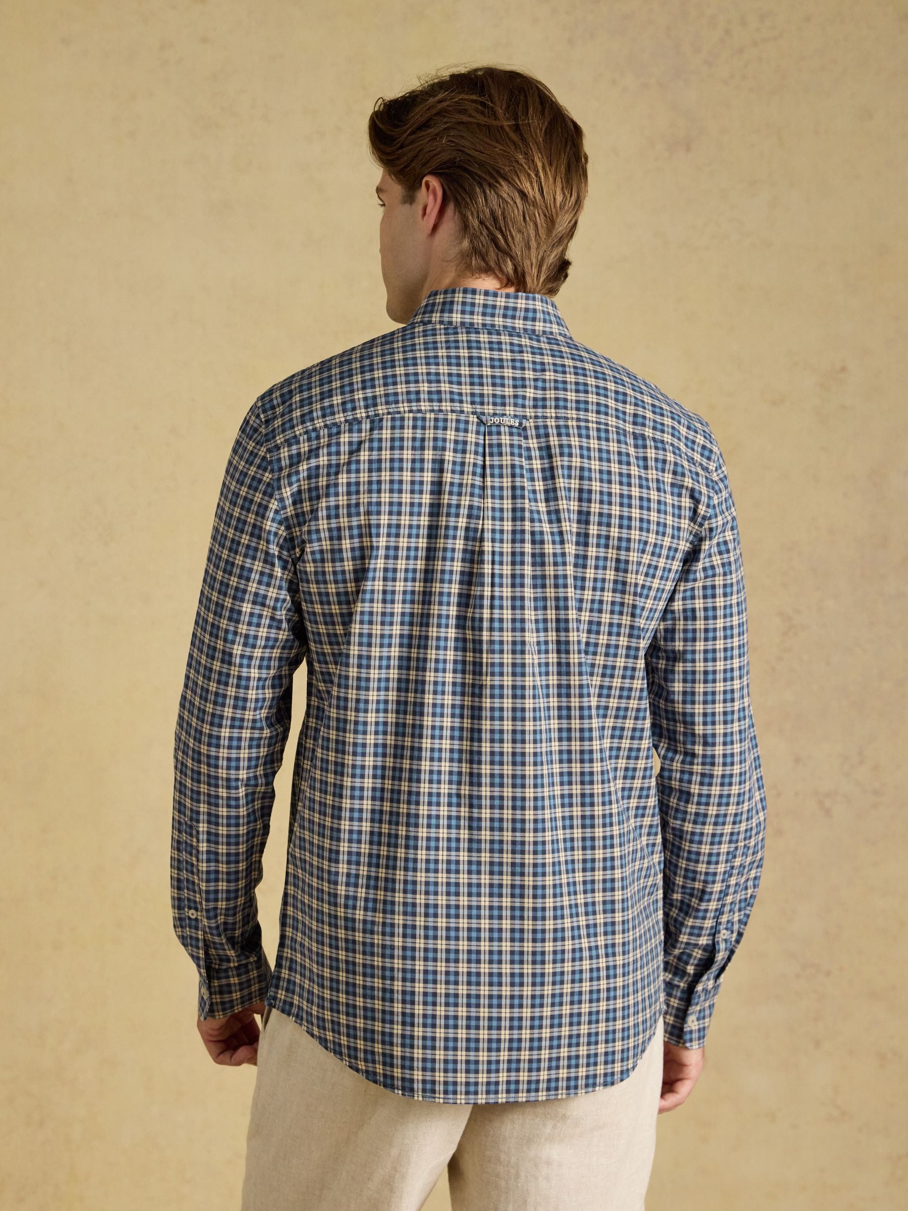 Blue Cotton Poplin Long Sleeve Check Shirt