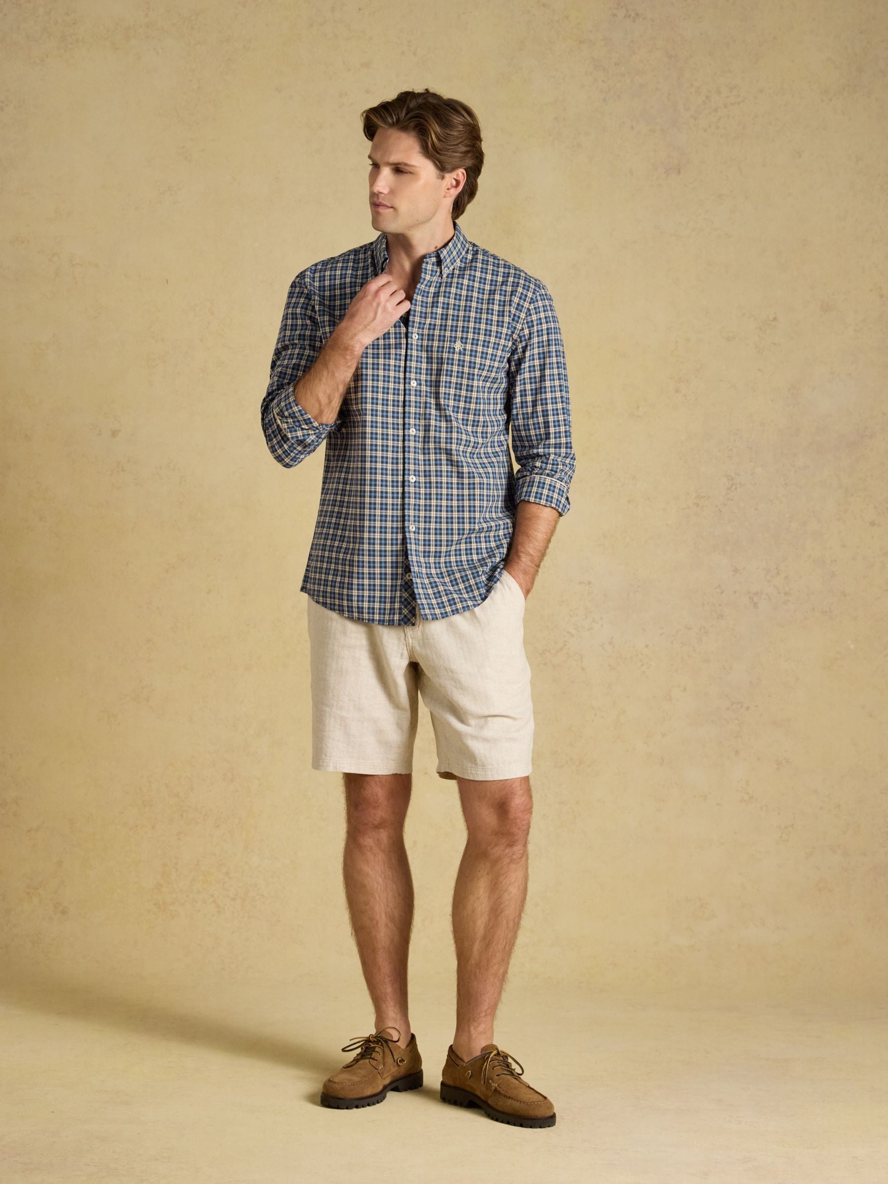 Blue Cotton Poplin Long Sleeve Check Shirt