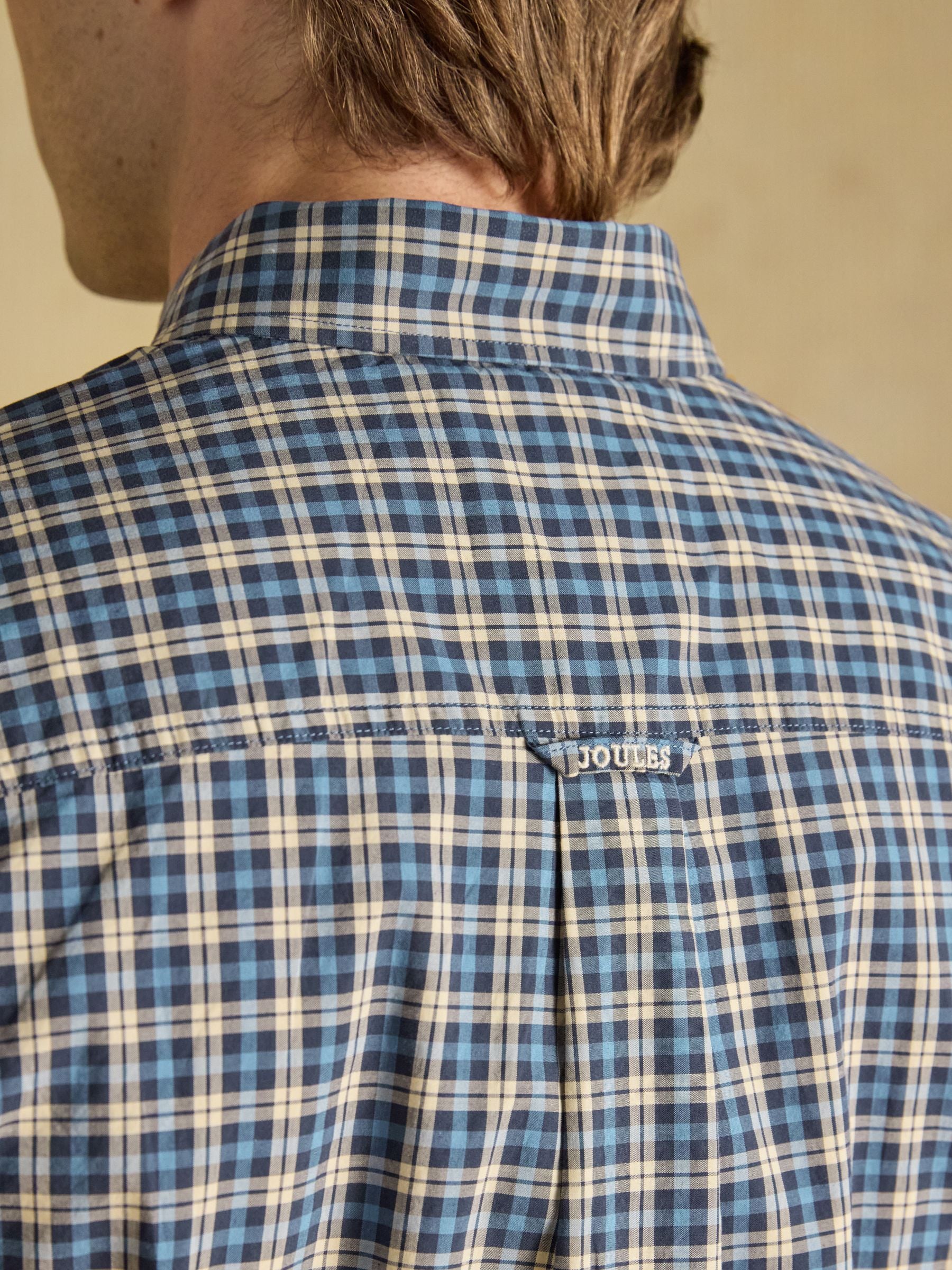 Blue Cotton Poplin Long Sleeve Check Shirt