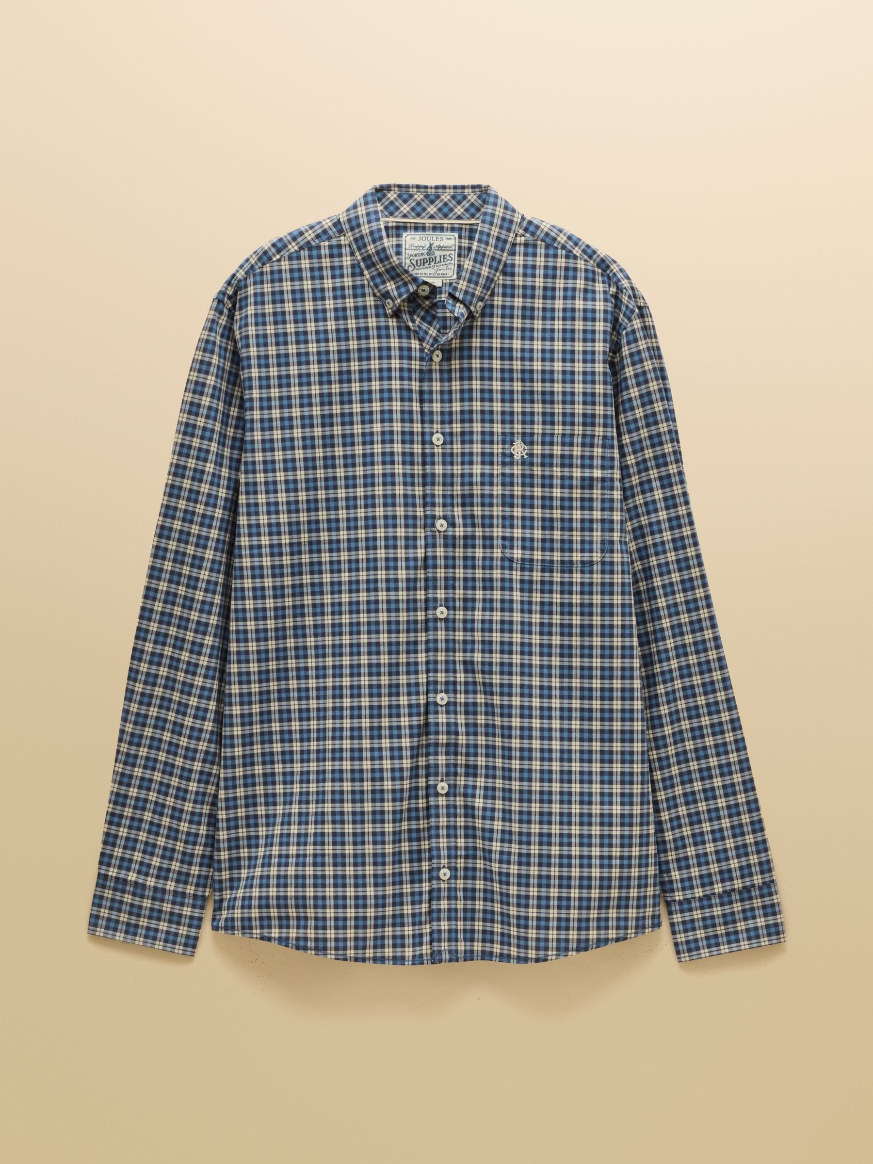 Blue Cotton Poplin Long Sleeve Check Shirt