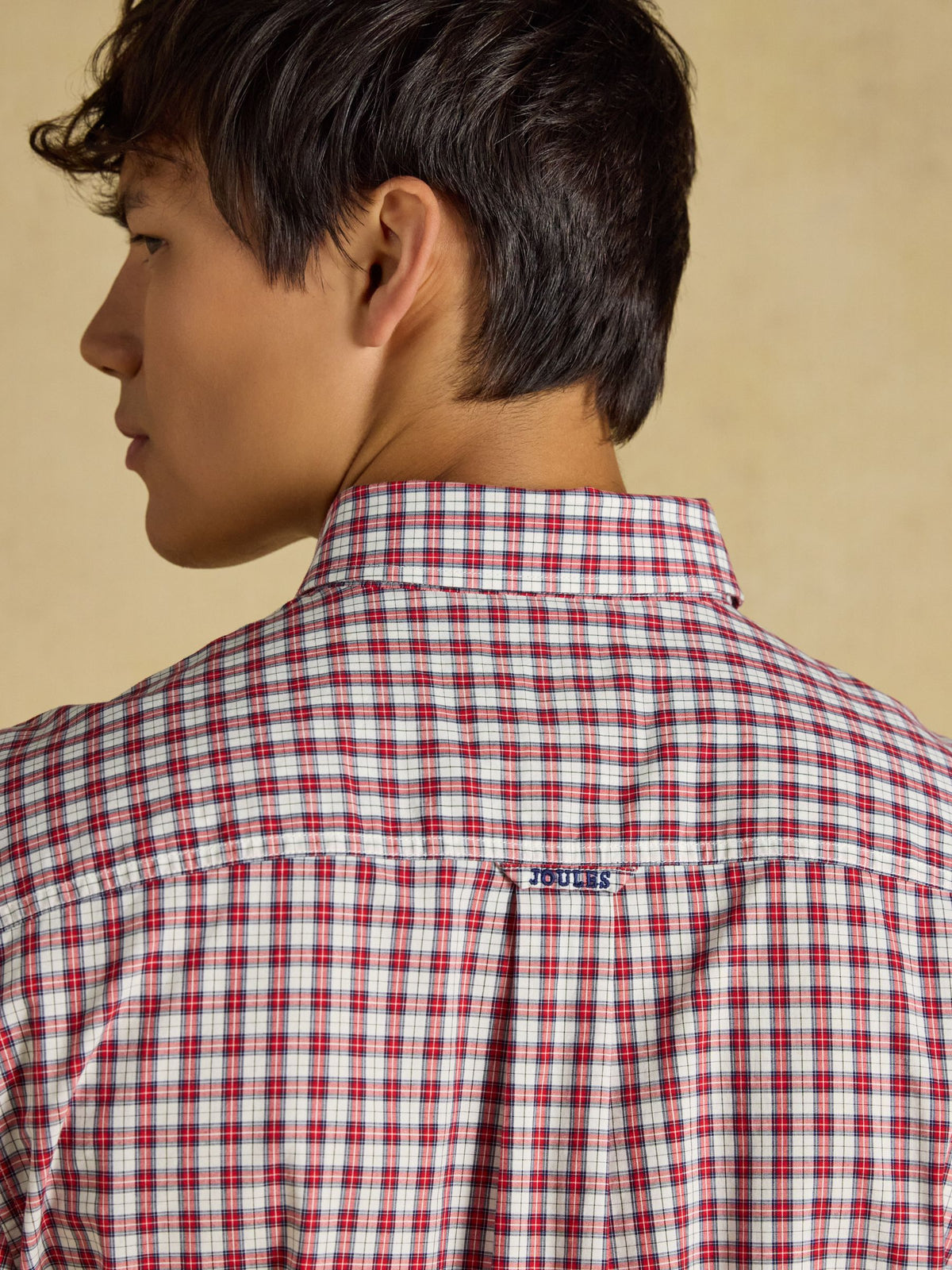 Cotton Poplin Long Sleeve Check Shirt - Burgundy Red