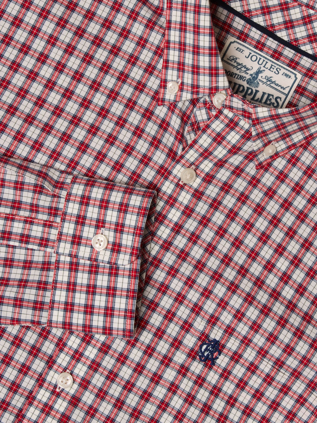 Cotton Poplin Long Sleeve Check Shirt - Burgundy Red