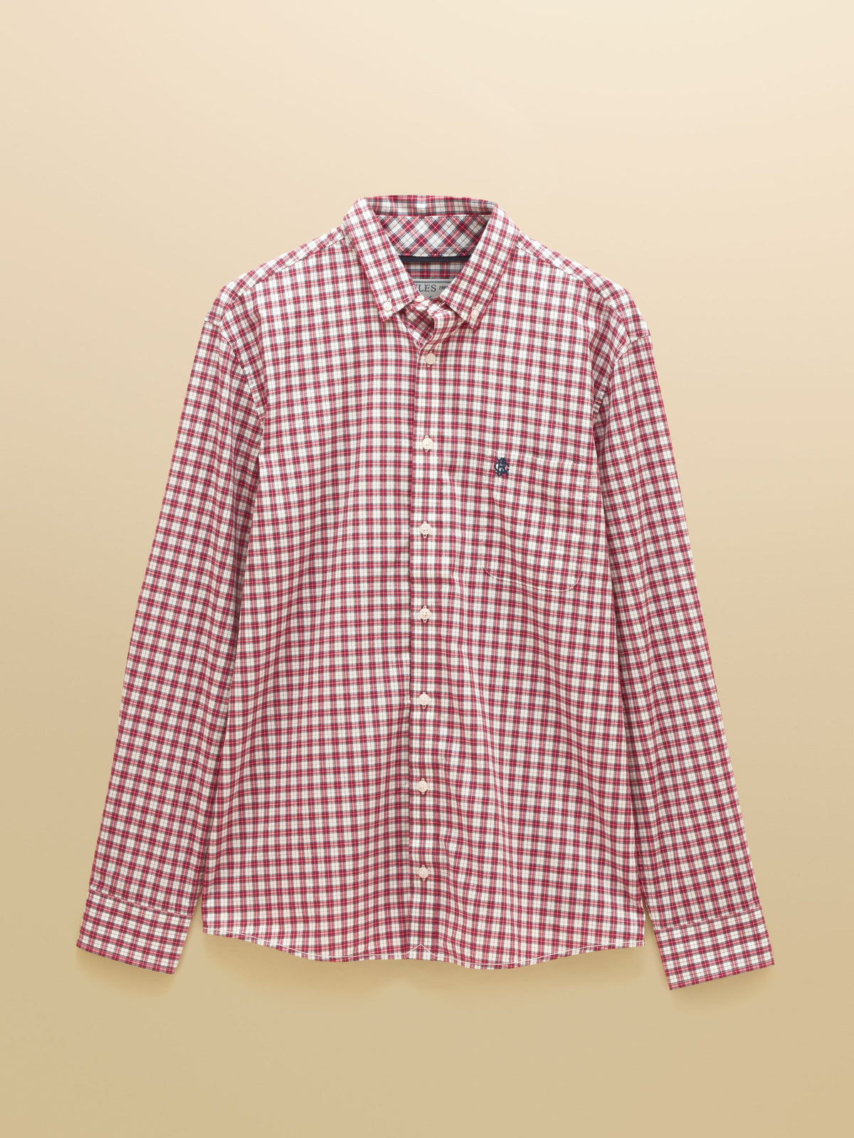 Cotton Poplin Long Sleeve Check Shirt - Burgundy Red