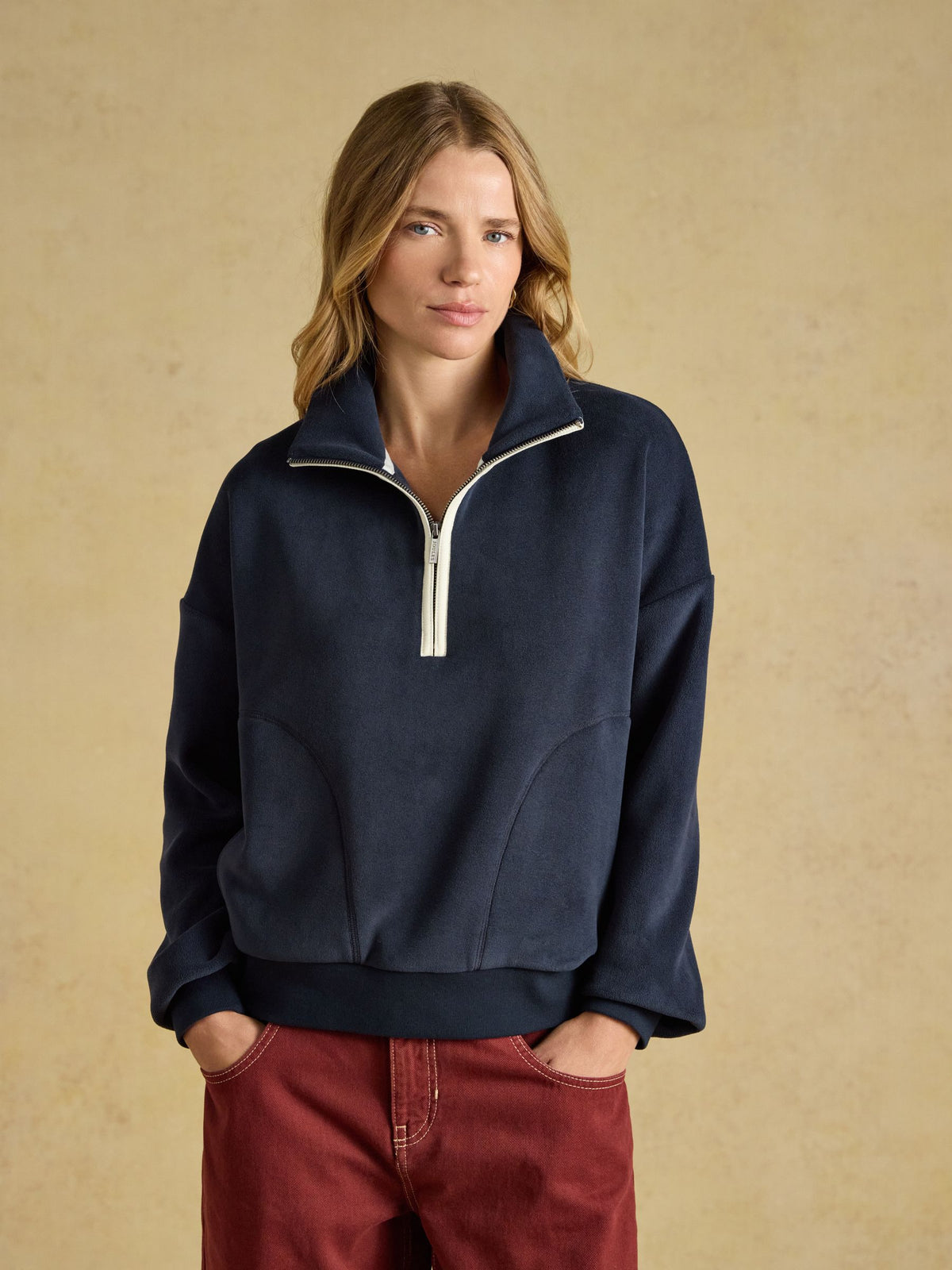 Quarter Zip Funnel Neck Fleece - Navy