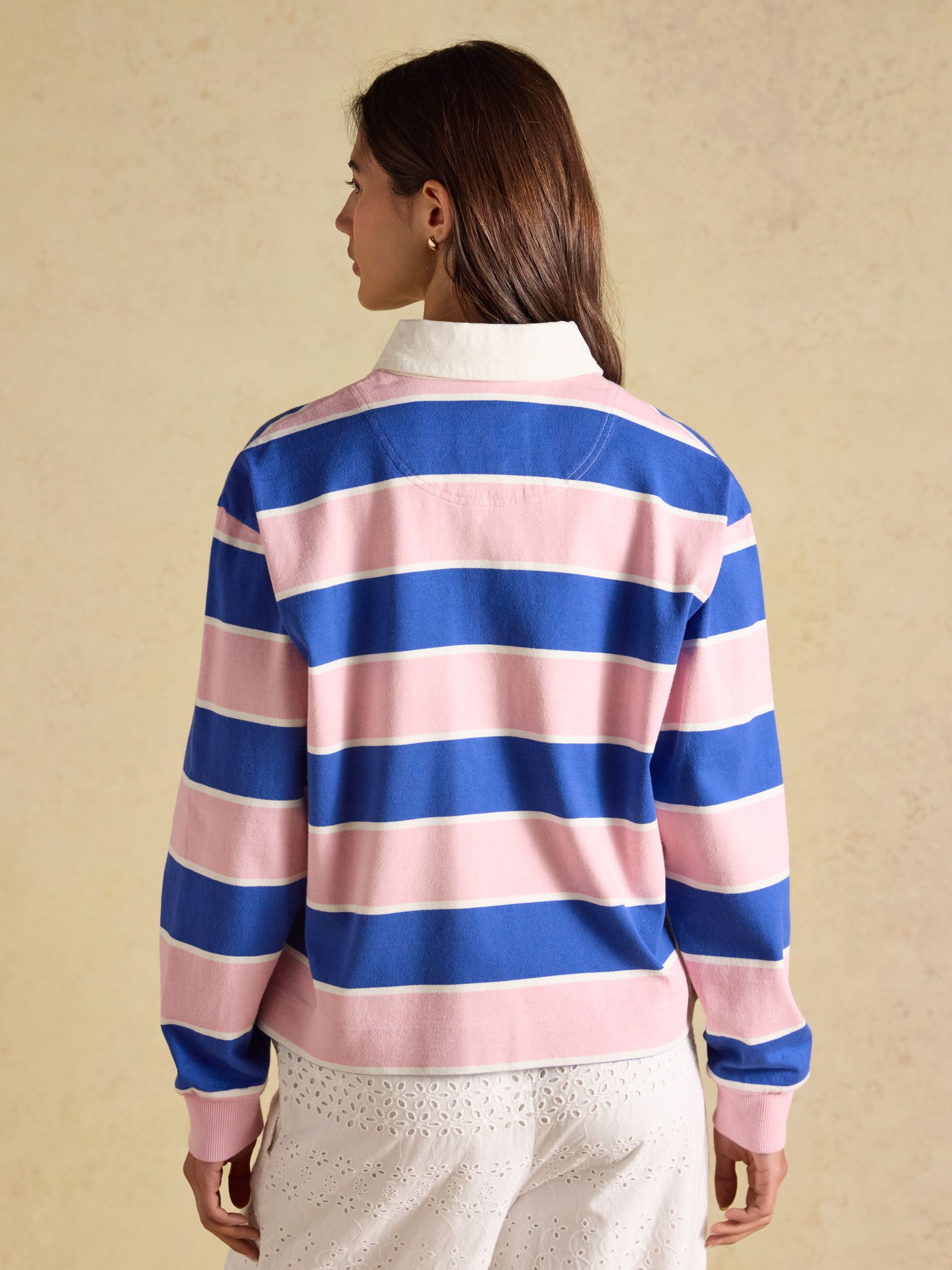 Lara Pink & Blue Striped Cotton Collared Long Sleeve Rugby Shirt