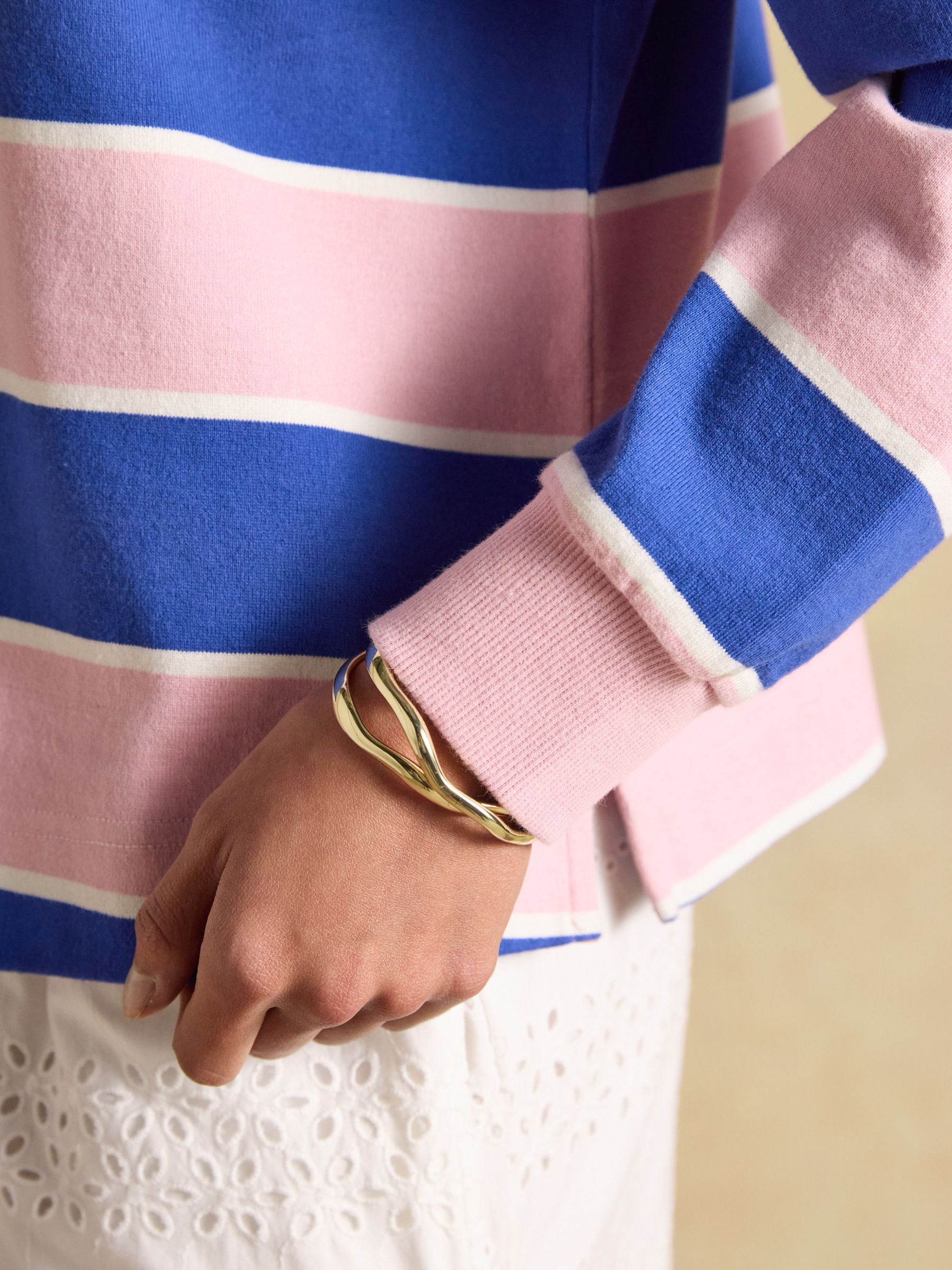 Lara Pink & Blue Striped Cotton Collared Long Sleeve Rugby Shirt