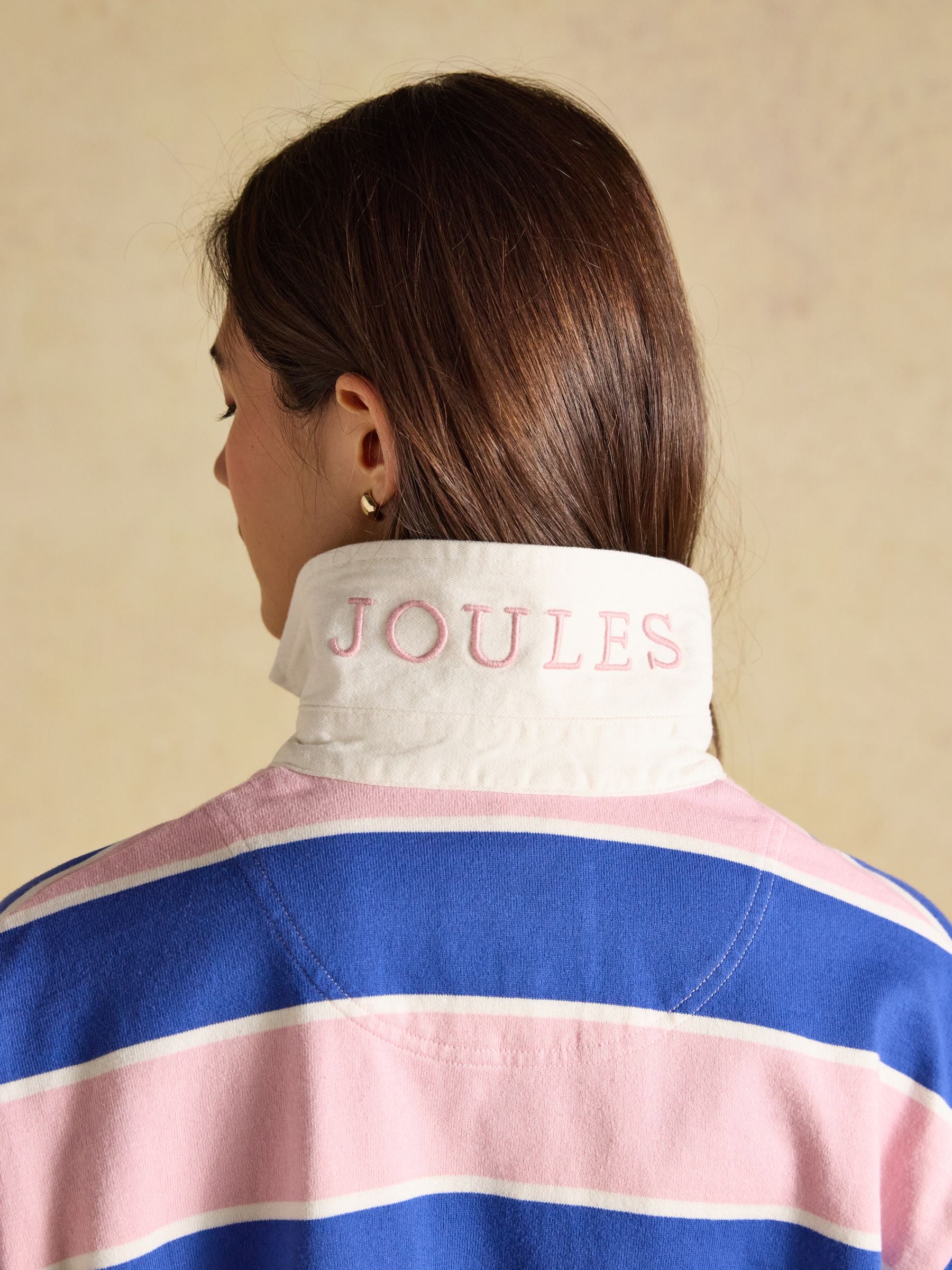 Lara Pink & Blue Striped Cotton Collared Long Sleeve Rugby Shirt
