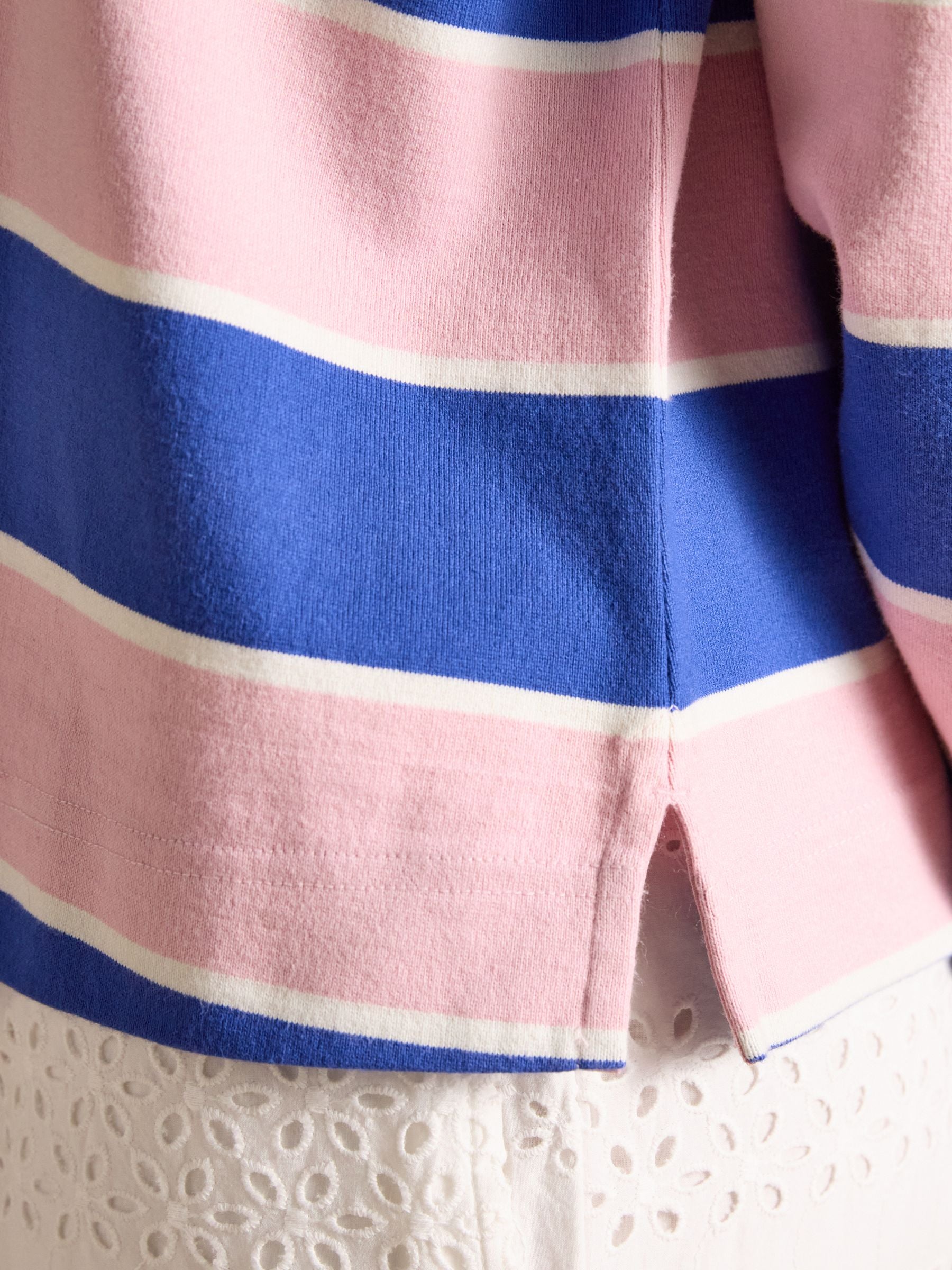 Lara Pink & Blue Striped Cotton Collared Long Sleeve Rugby Shirt