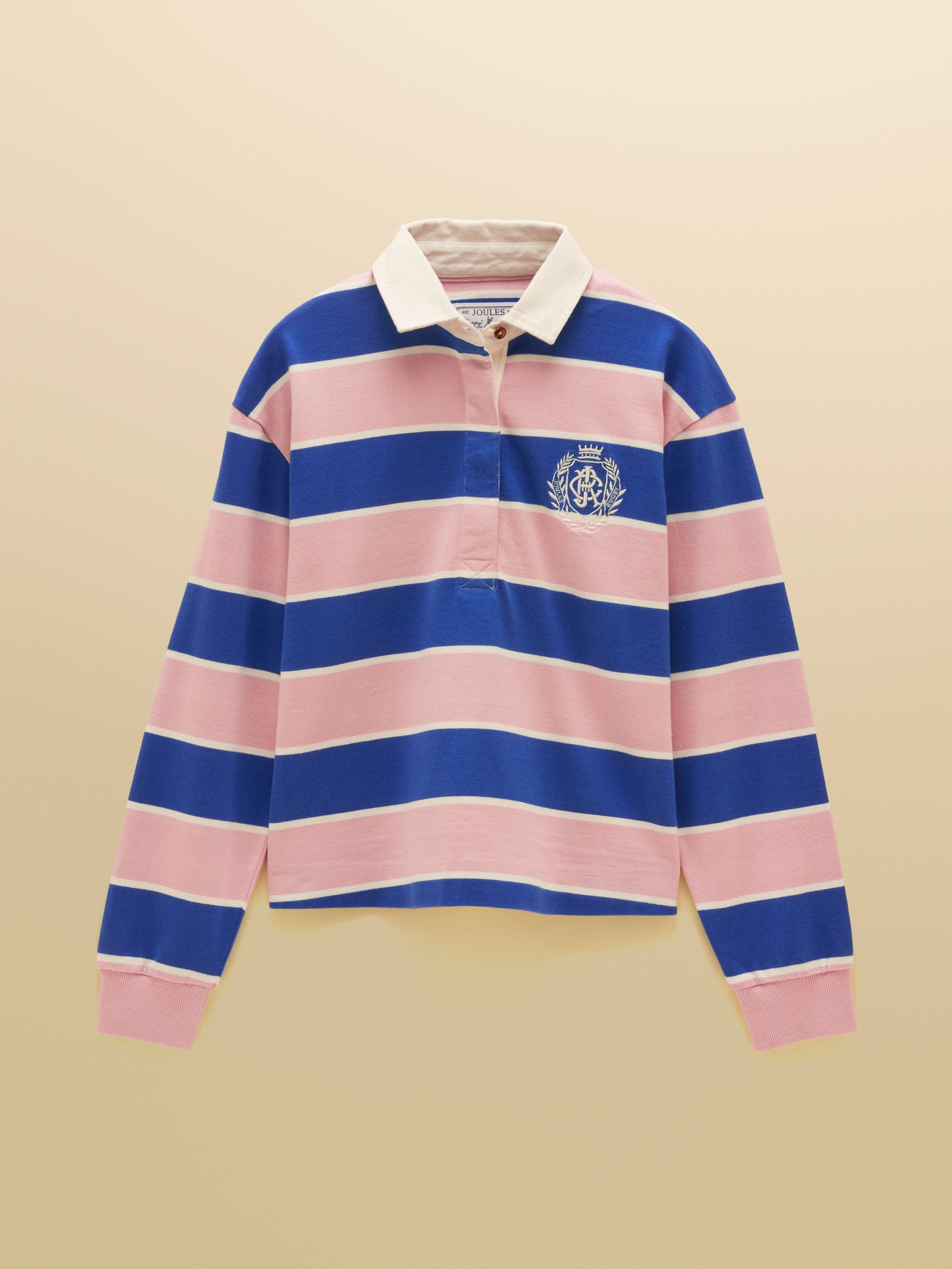 Lara Pink & Blue Striped Cotton Collared Long Sleeve Rugby Shirt