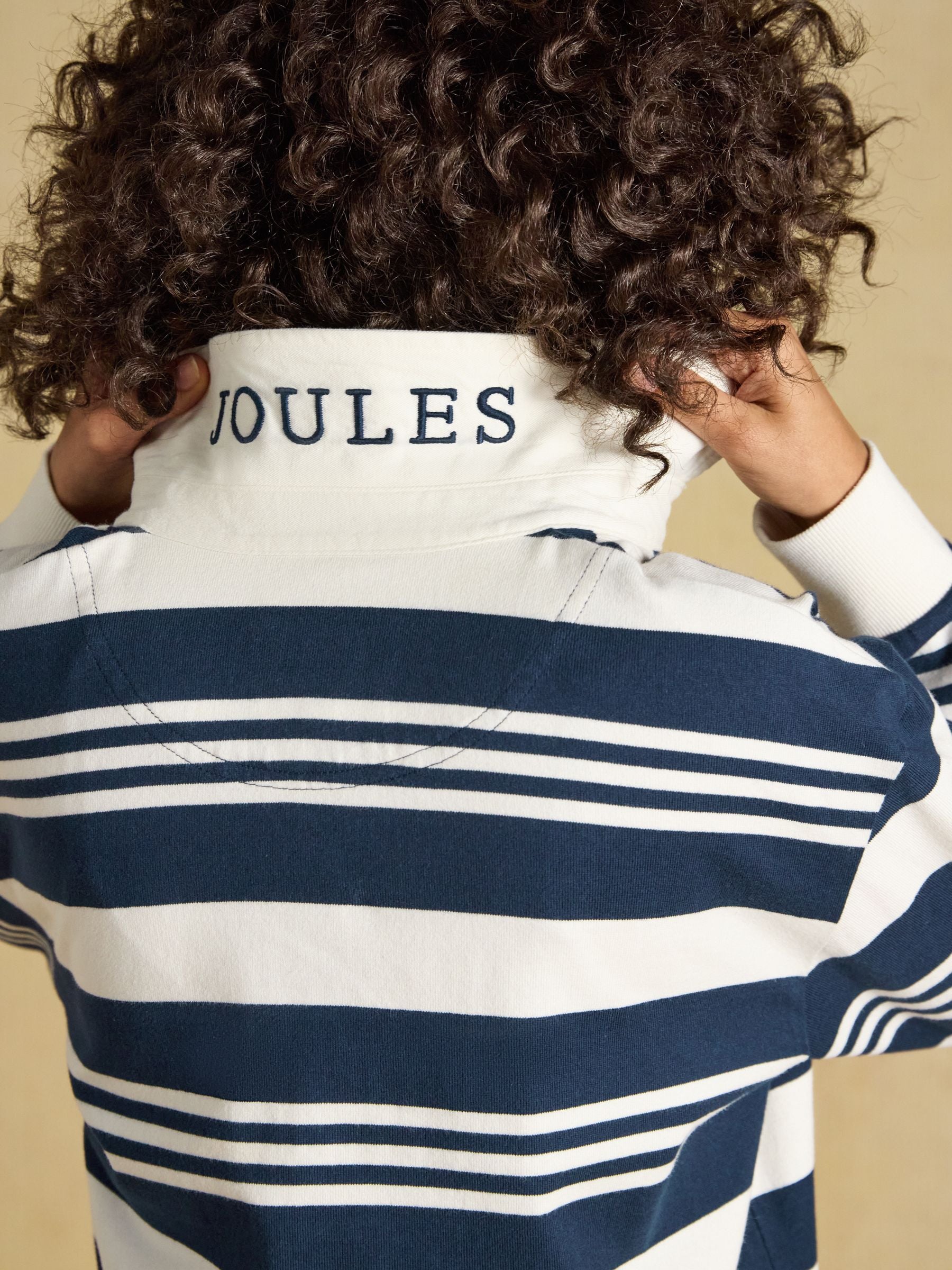 Lara Navy & Cream Stripe Cotton Collared Long Sleeve Rugby Shirt