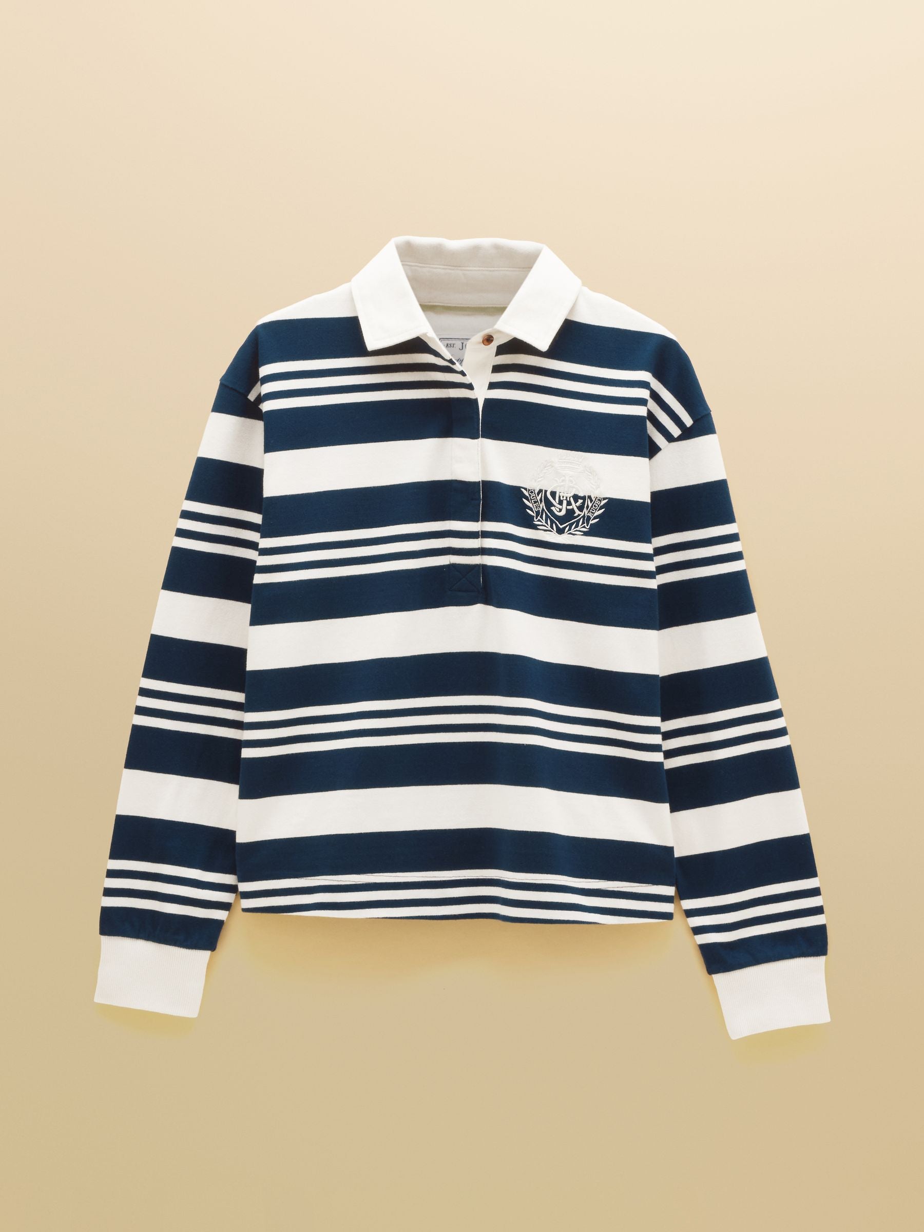 Lara Navy & Cream Stripe Cotton Collared Long Sleeve Rugby Shirt