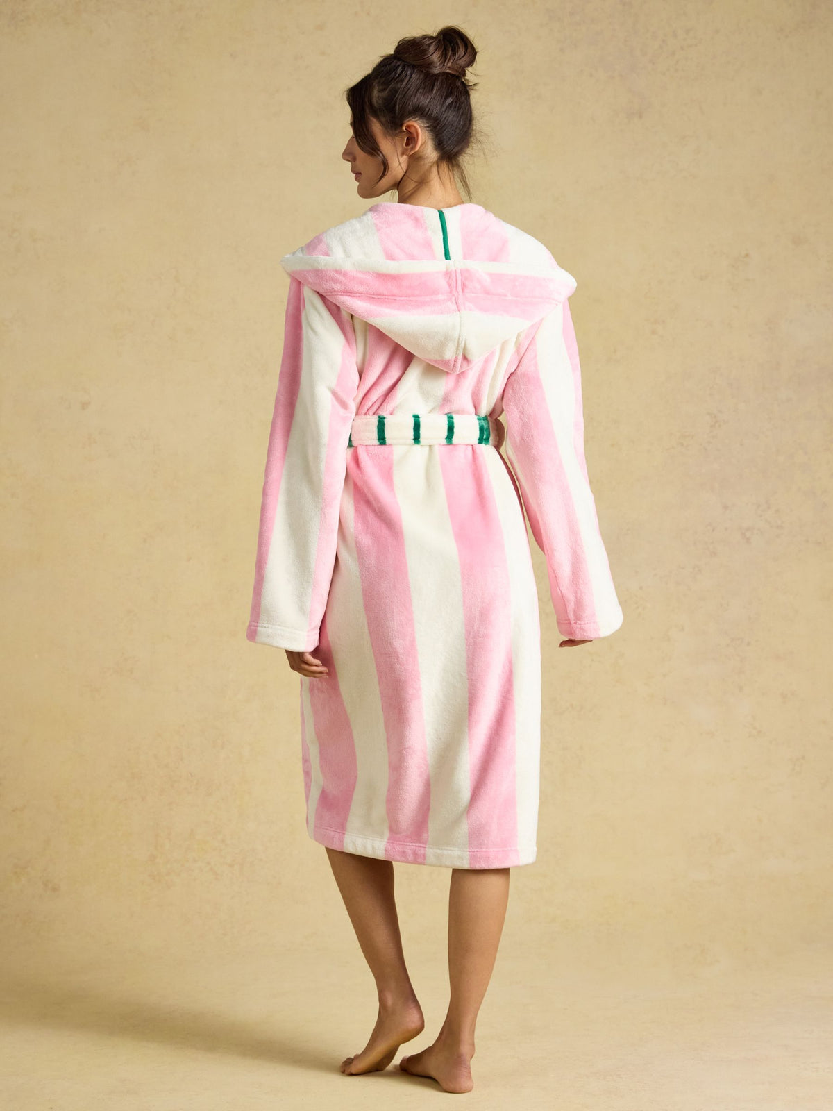 Luna Hooded Fleece Dressing Gown - Pink/Cream Stripe