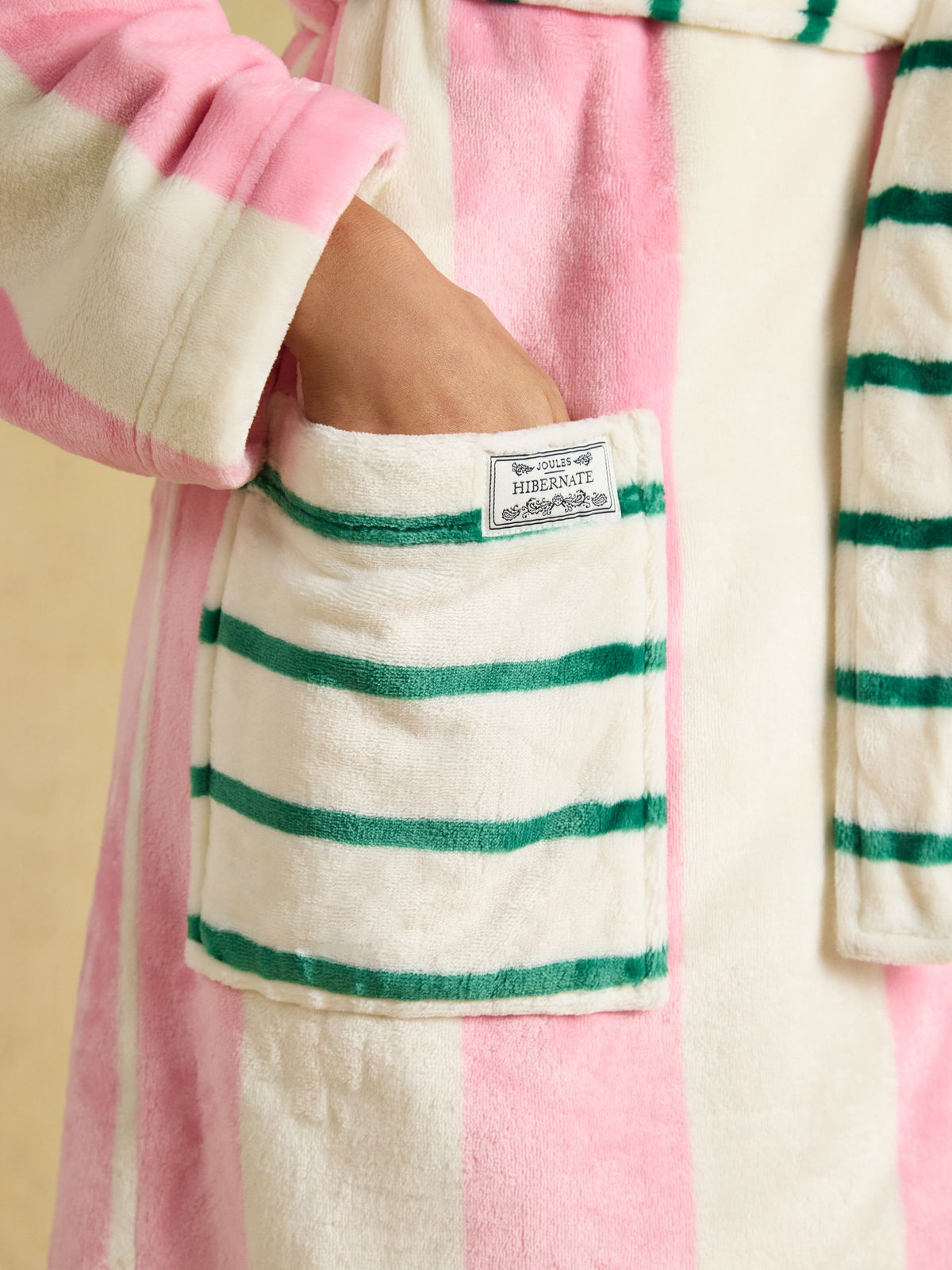 Luna Hooded Fleece Dressing Gown - Pink/Cream Stripe