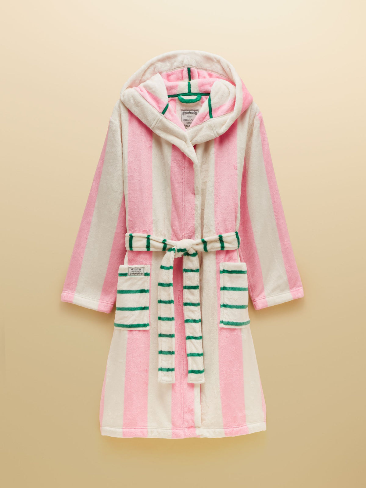 Luna Hooded Fleece Dressing Gown - Pink/Cream Stripe