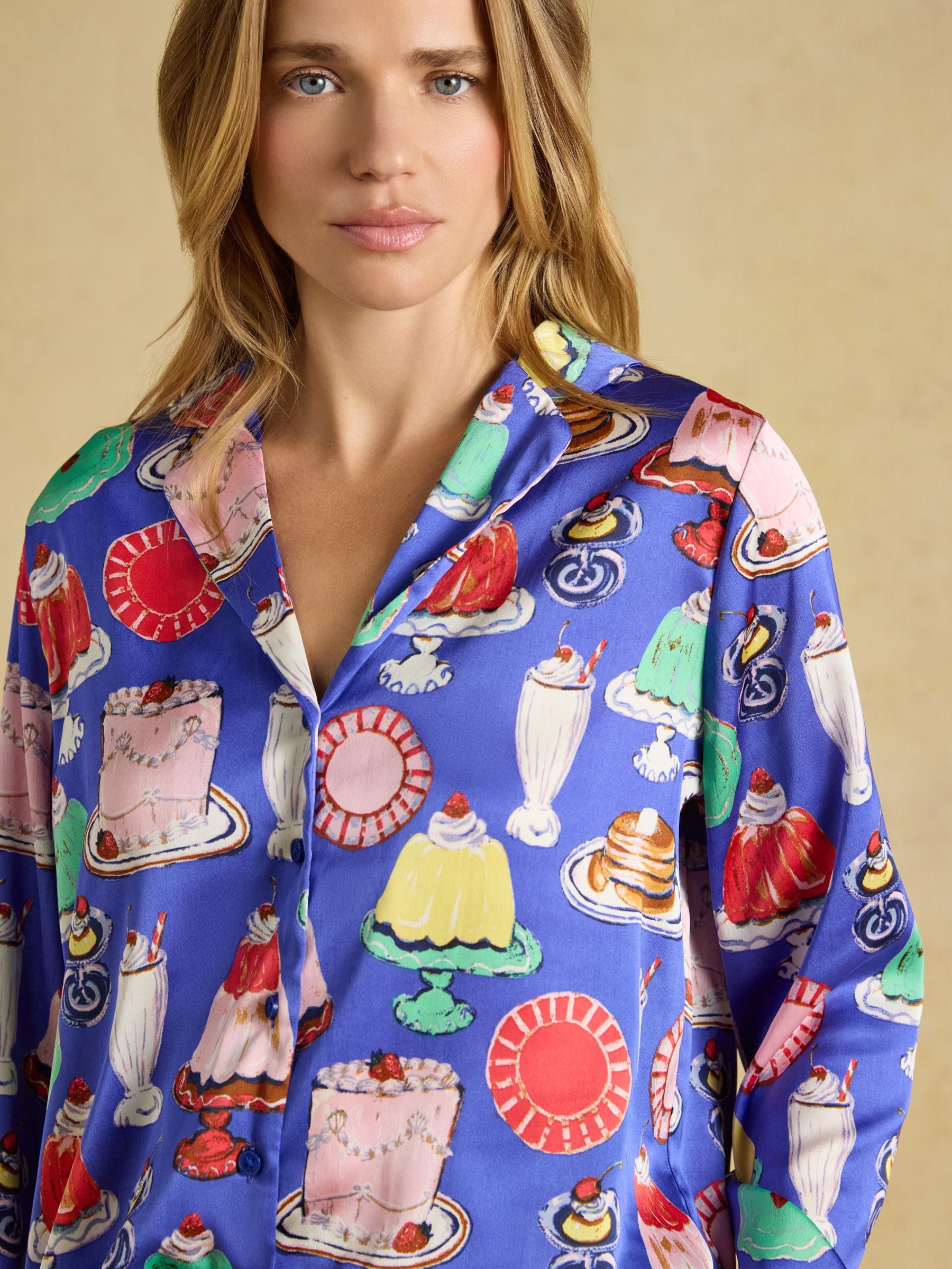 Bonnie Puddings Print Satin Long Sleeve Pyjama Set