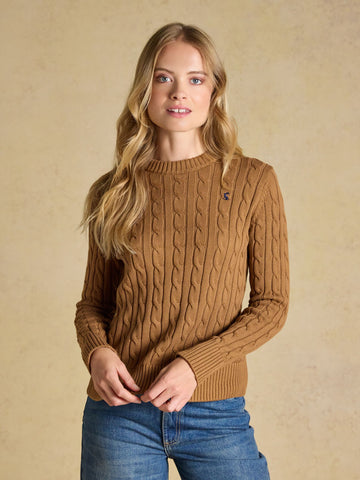 Camel Classic Crew Neck Cotton Cable Knit Jumper