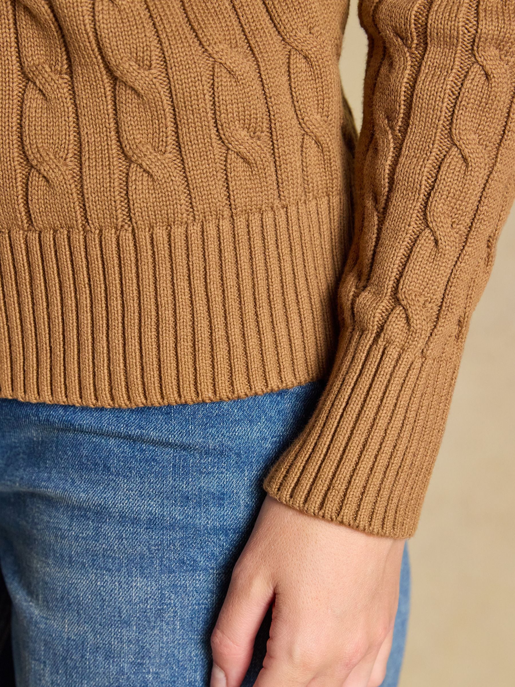 Camel Classic Crew Neck Cotton Cable Knit Jumper