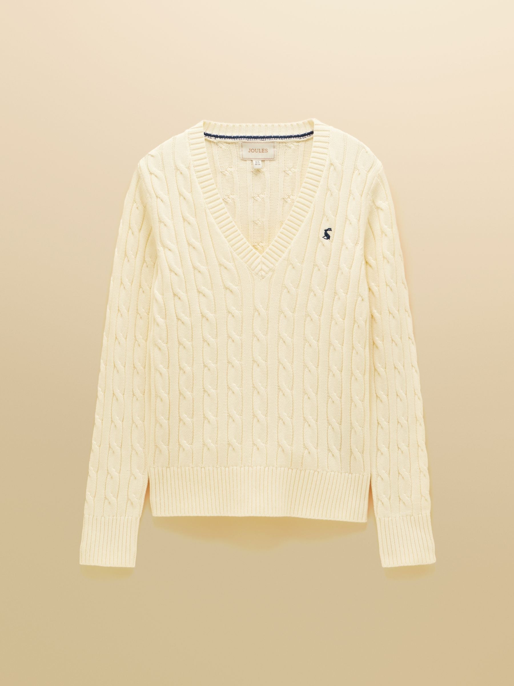 Cream Classic V-Neck Cotton Cable Knit Jumper
