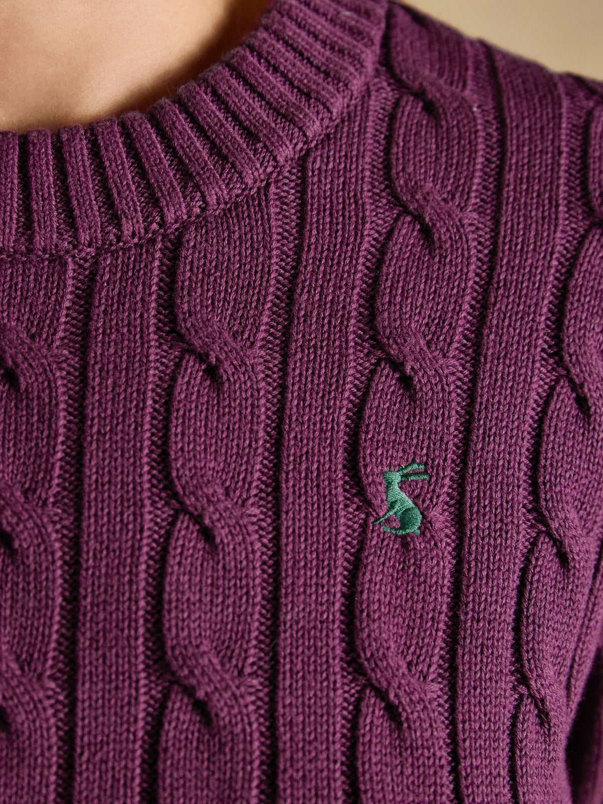 Classic Crew Neck Cotton Cable Knit Jumper - Purple Berry