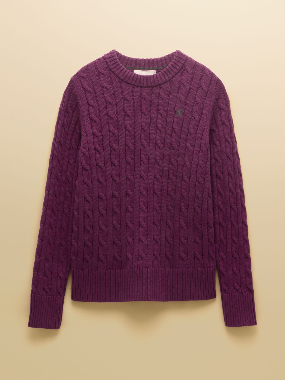 Classic Crew Neck Cotton Cable Knit Jumper - Purple Berry