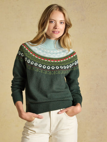 Green Landscape Pattern Cotton Blend Knitted Jumper