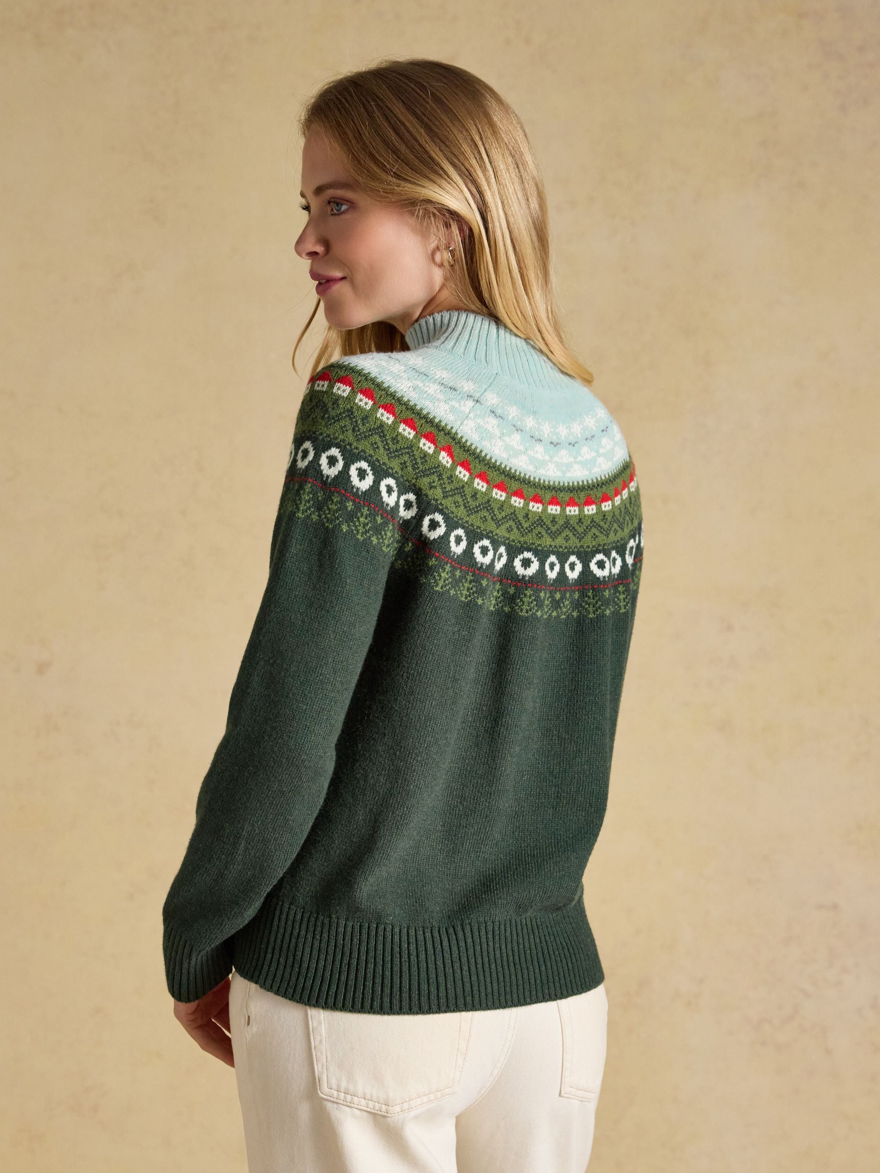 Green Landscape Pattern Cotton Blend Knitted Jumper