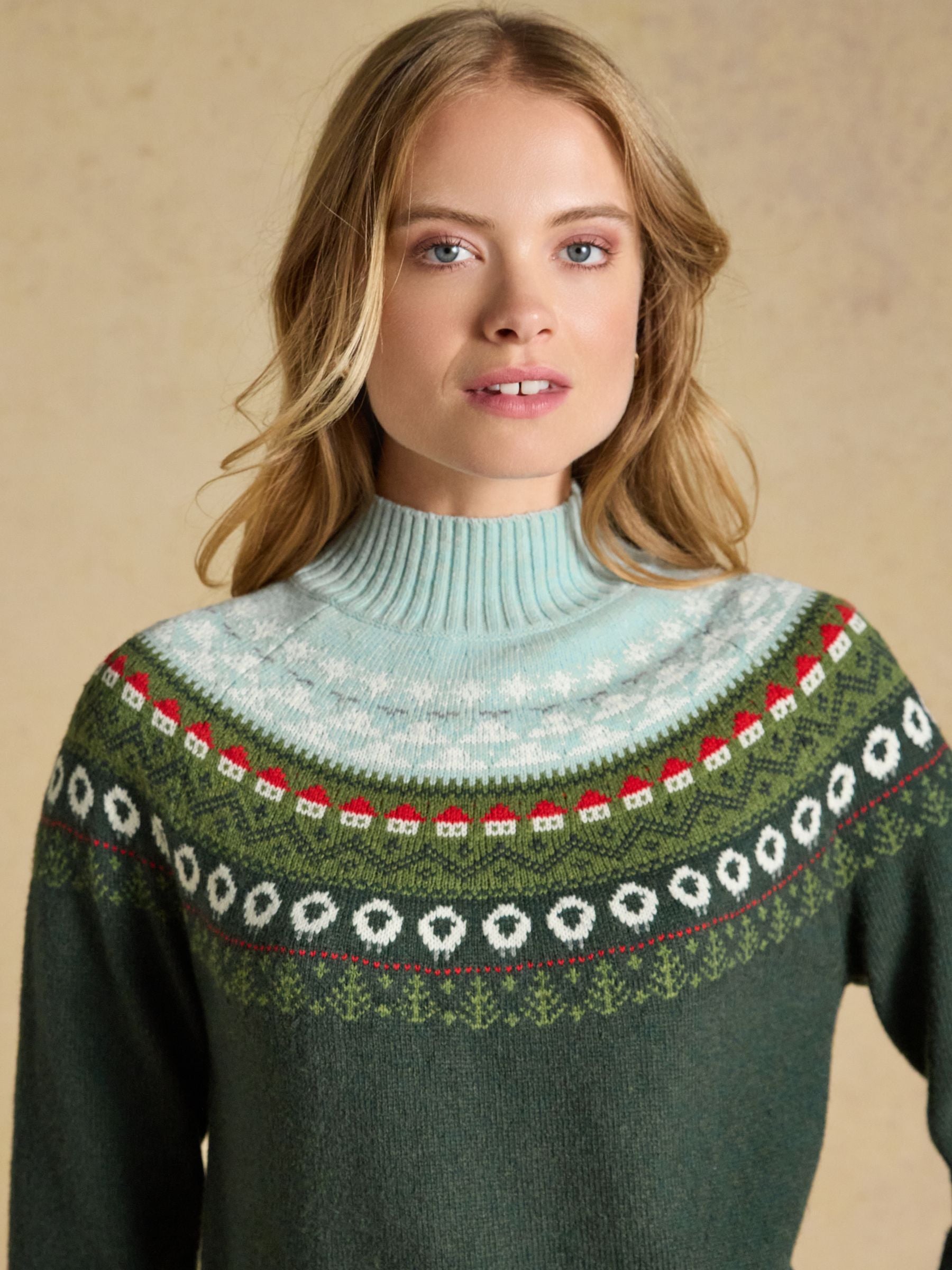 Green Landscape Pattern Cotton Blend Knitted Jumper