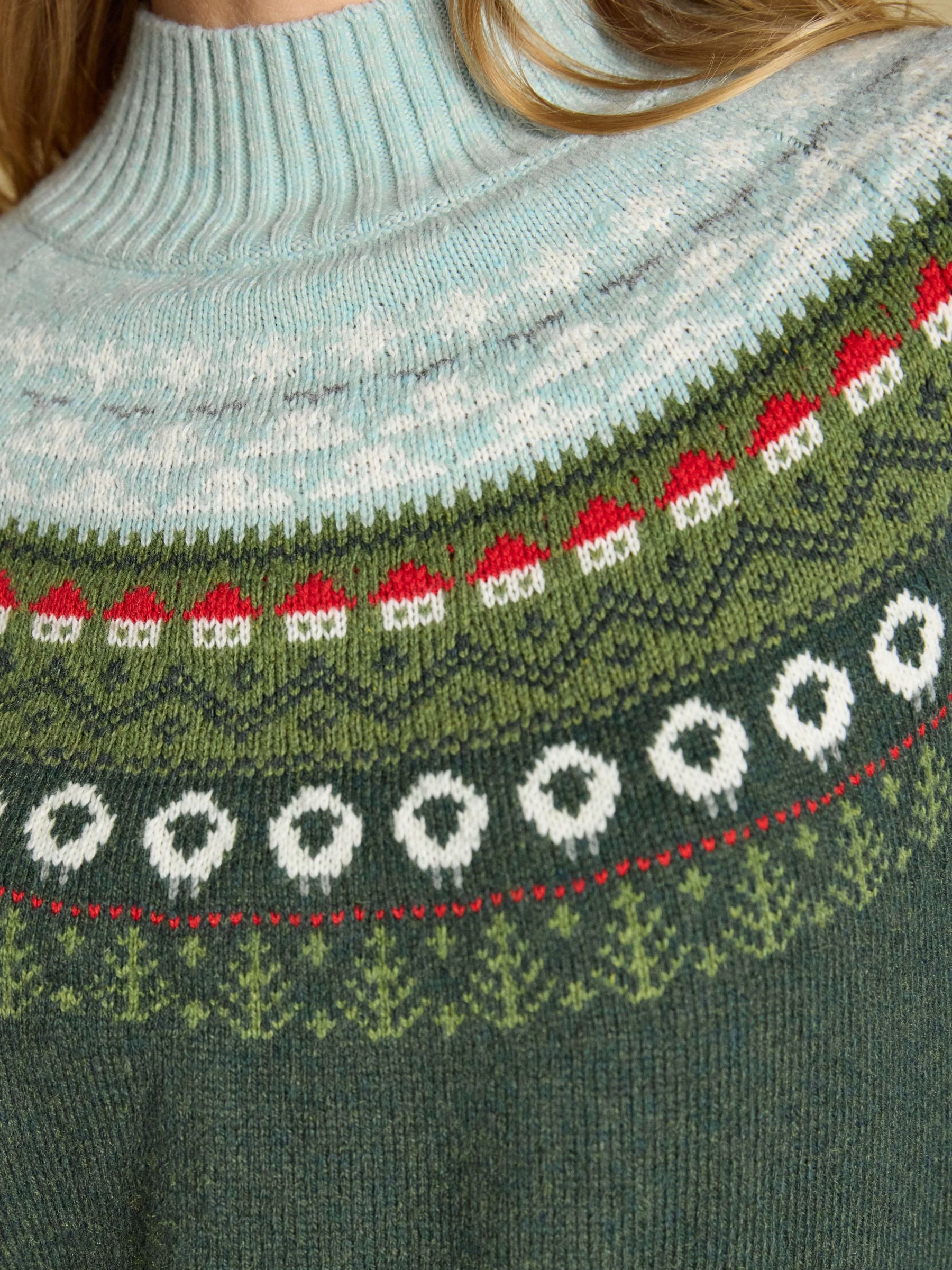 Green Landscape Pattern Cotton Blend Knitted Jumper