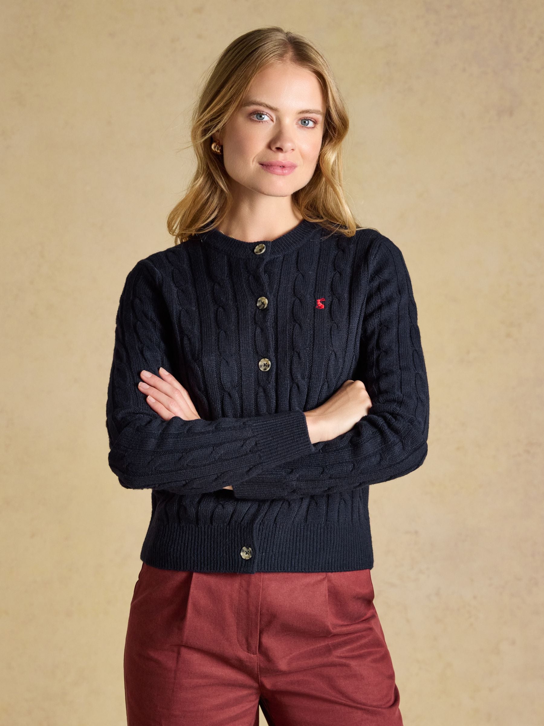 Navy Cable Knit Button Up Cardigan
