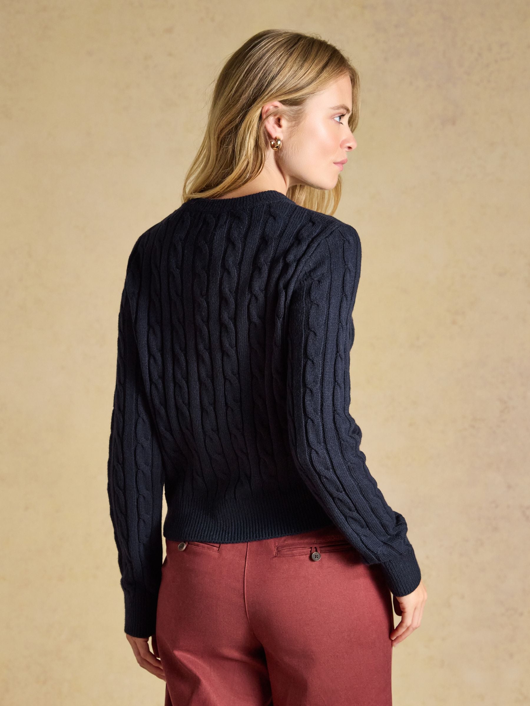 Navy Cable Knit Button Up Cardigan
