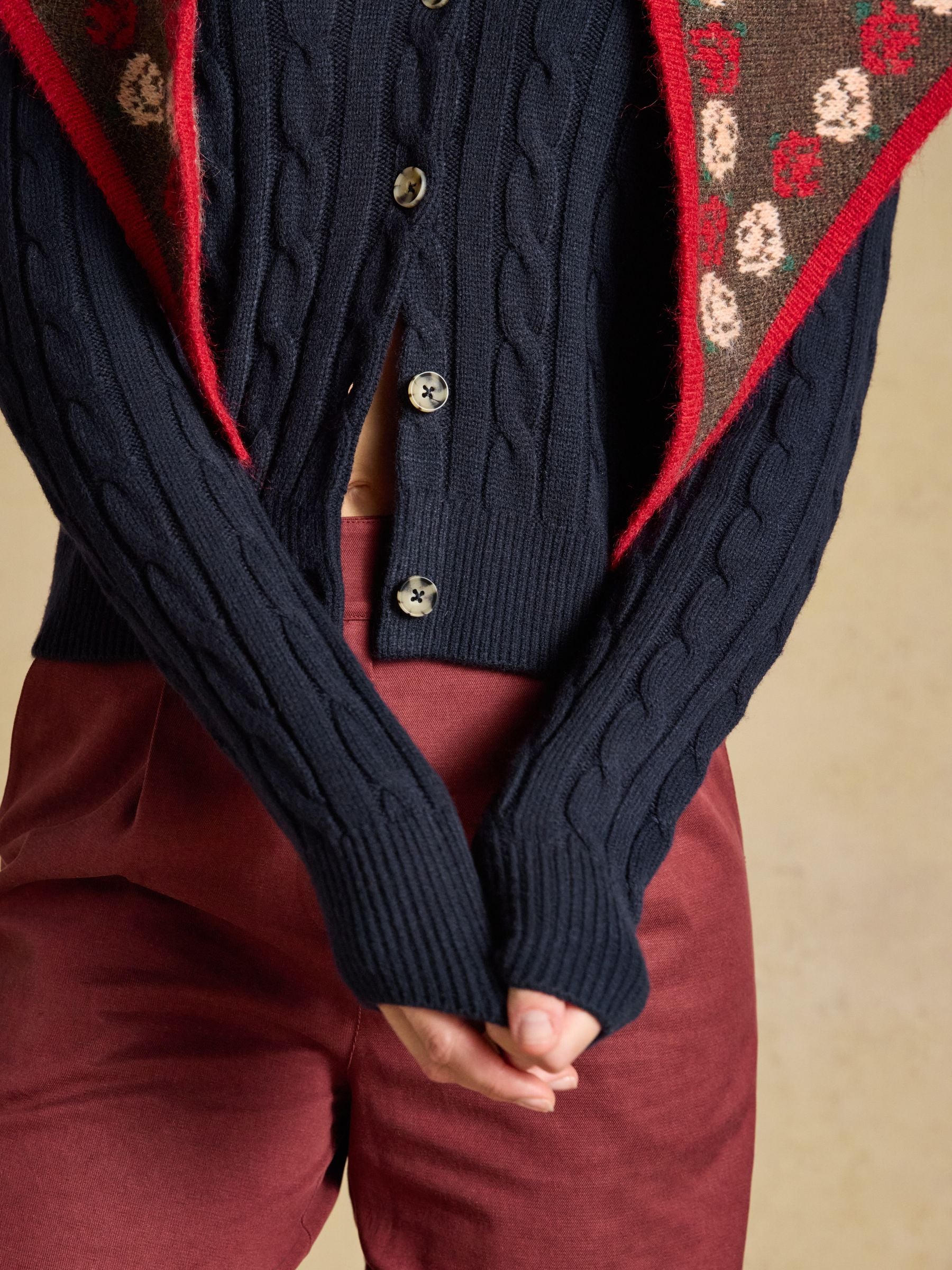 Navy Cable Knit Button Up Cardigan