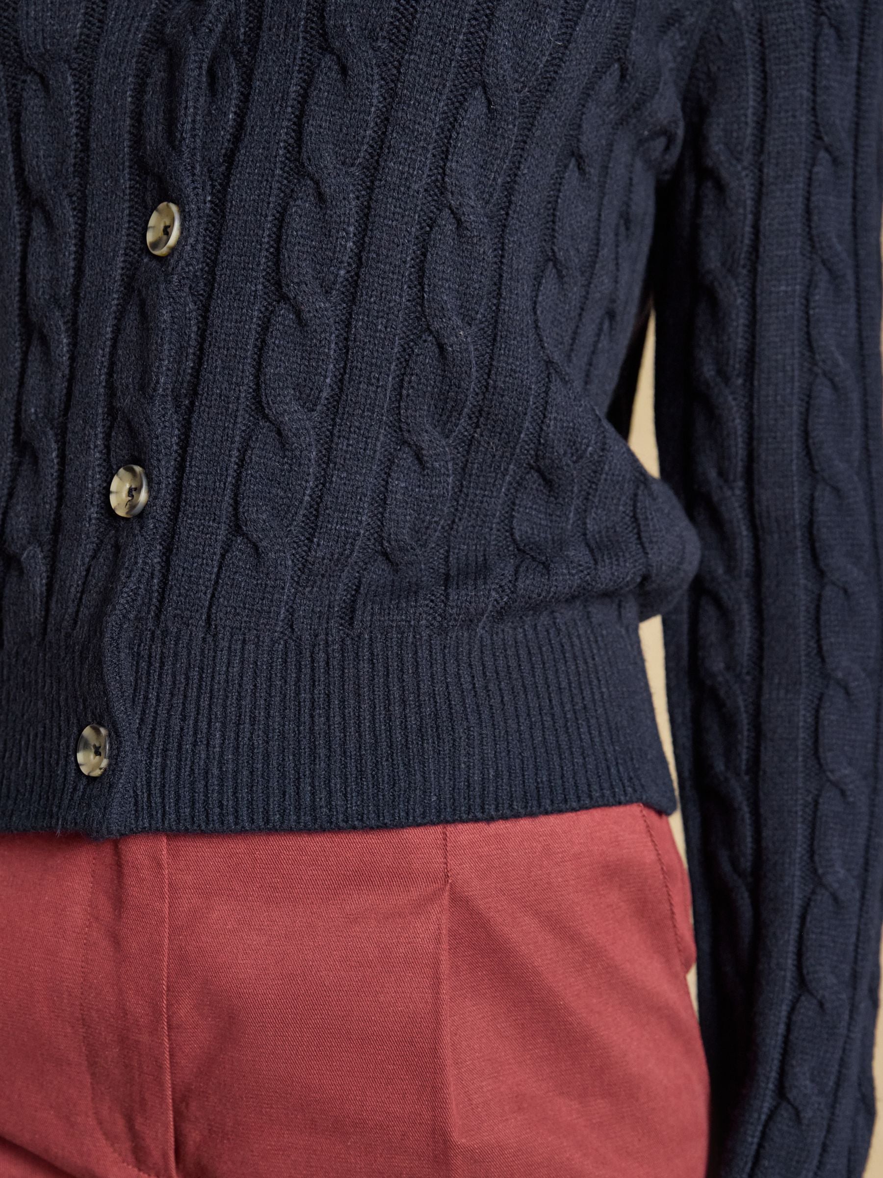 Navy Cable Knit Button Up Cardigan