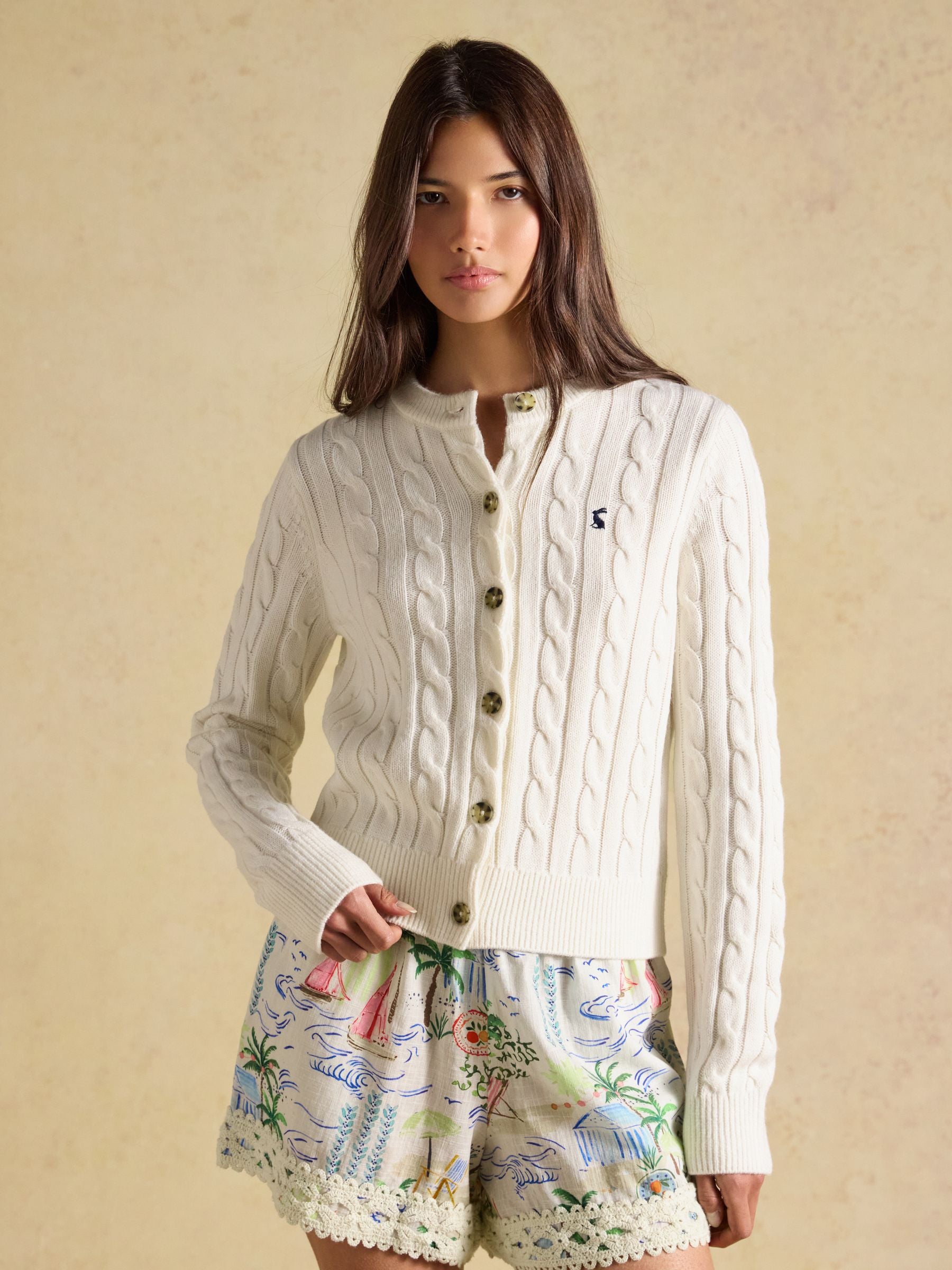 Cream Cable Knit Button Up Cardigan