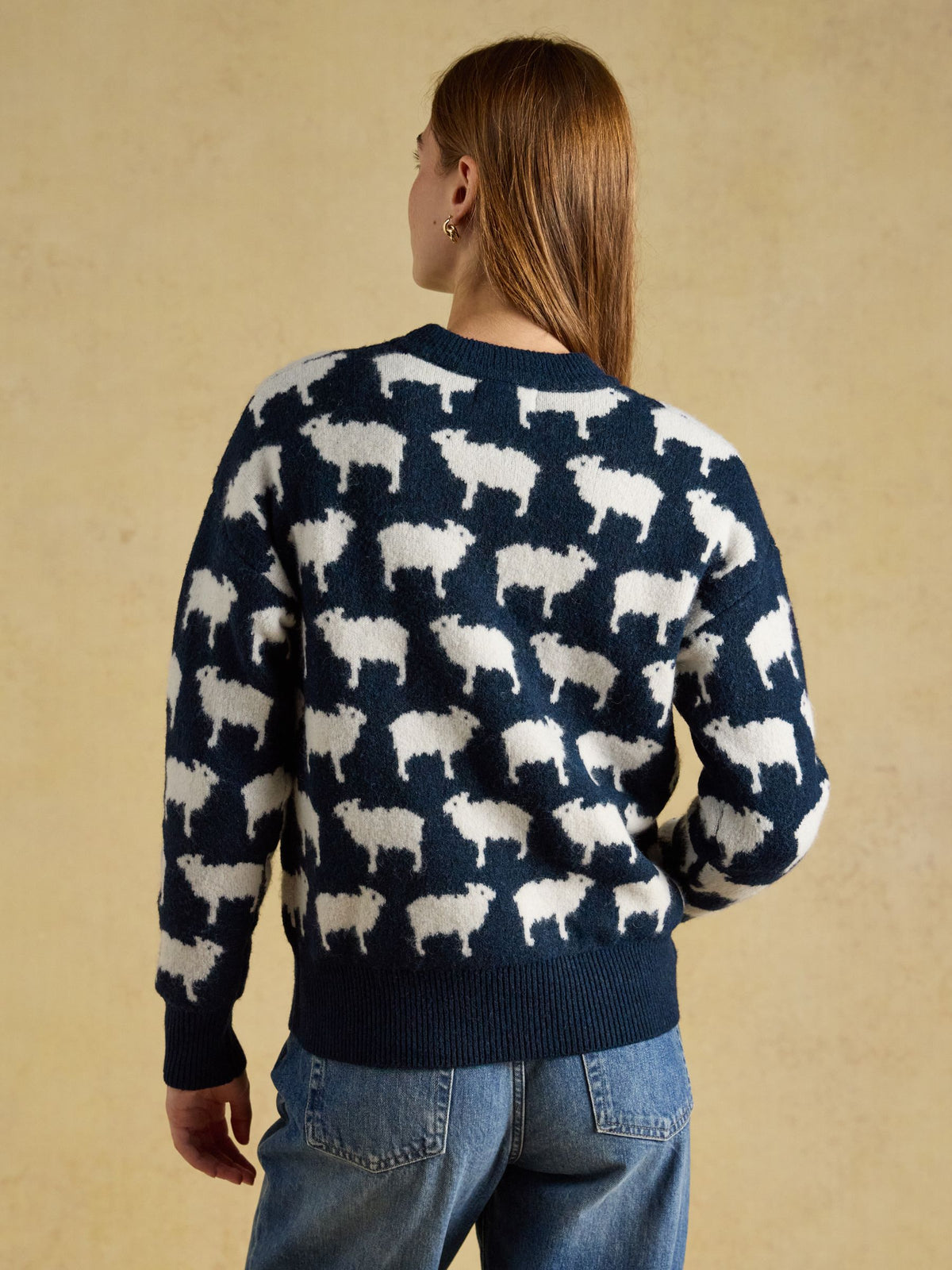 Sheep Icon Crew Neck Knitted Jumper - Navy